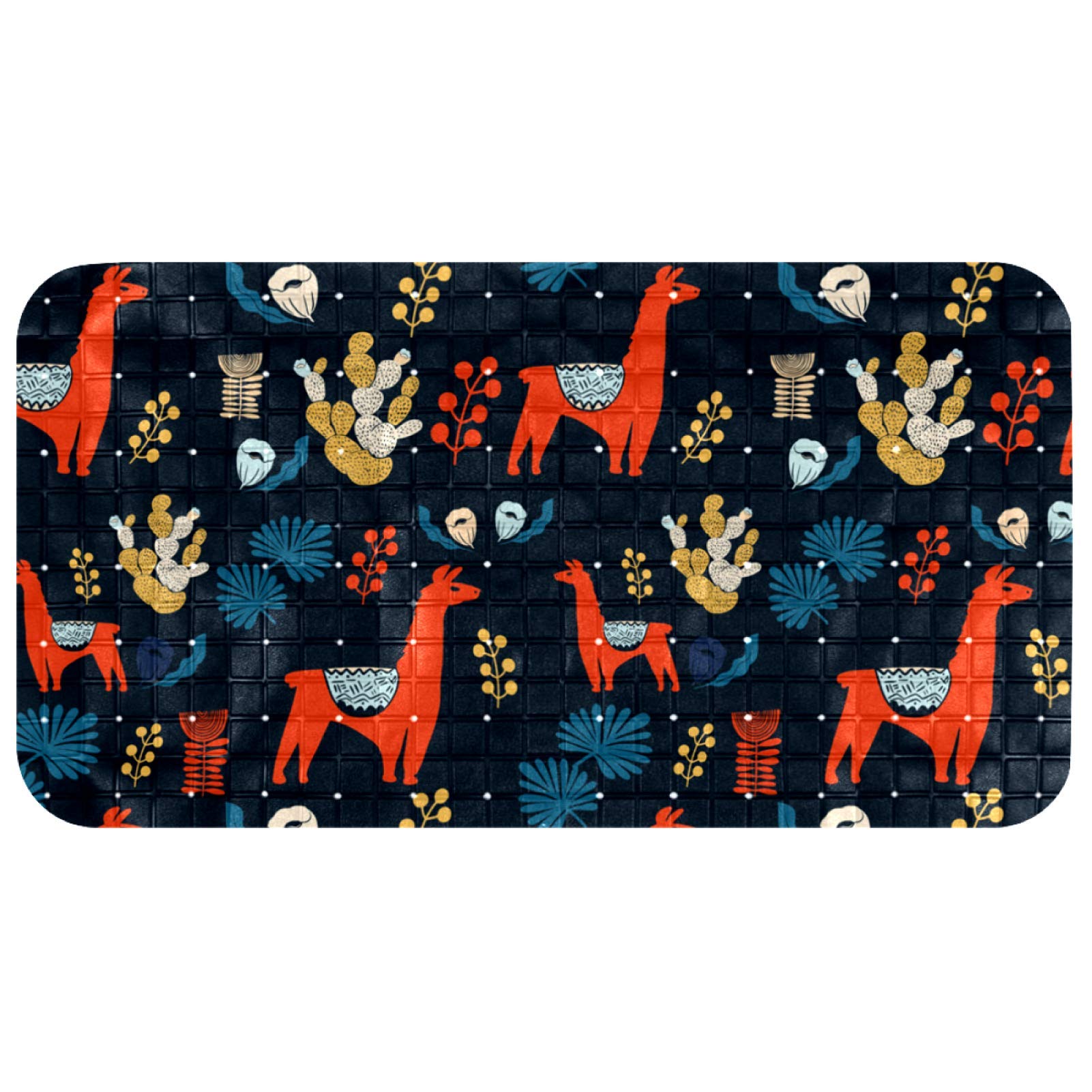 Premium Non-Slip Alpaca Cactus Bathtub Mat - 14.7x26.9 Inch PVC Bathroom Rug with Suction Cups & Drainage Holes | Soft Shower Floor Mat for Bathroom Safety & Spa-Like Relaxation