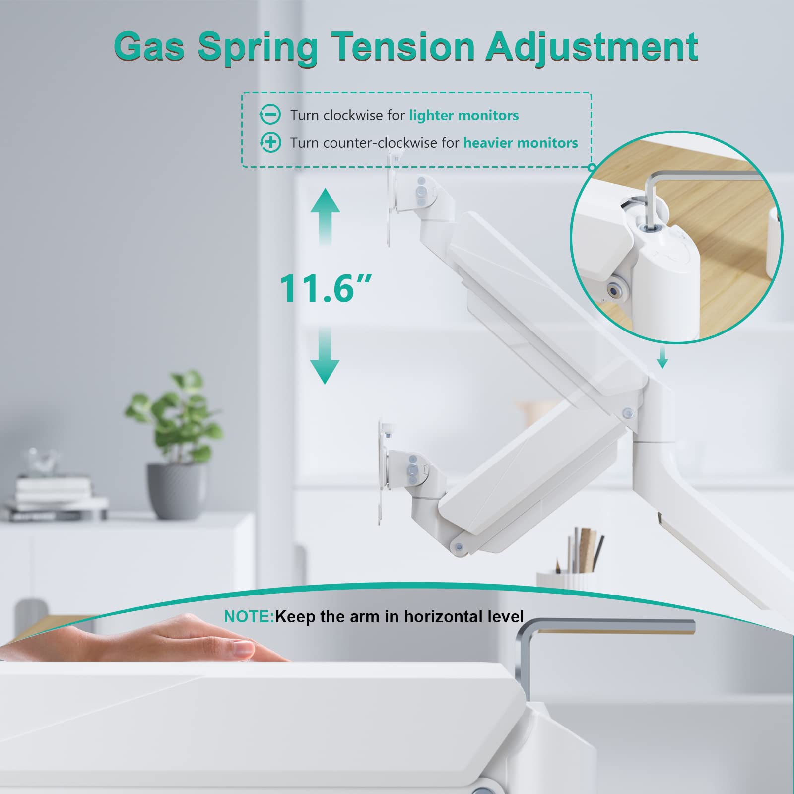 WALI Adjustable Gas Spring Single Monitor Arm Stand - Heavy Duty Desk Mount for 35 Inch Screens up to 33lbs (GSMU001-W, White) | Perfect for Home Office, Gaming Setup & Workspace Ergonomics