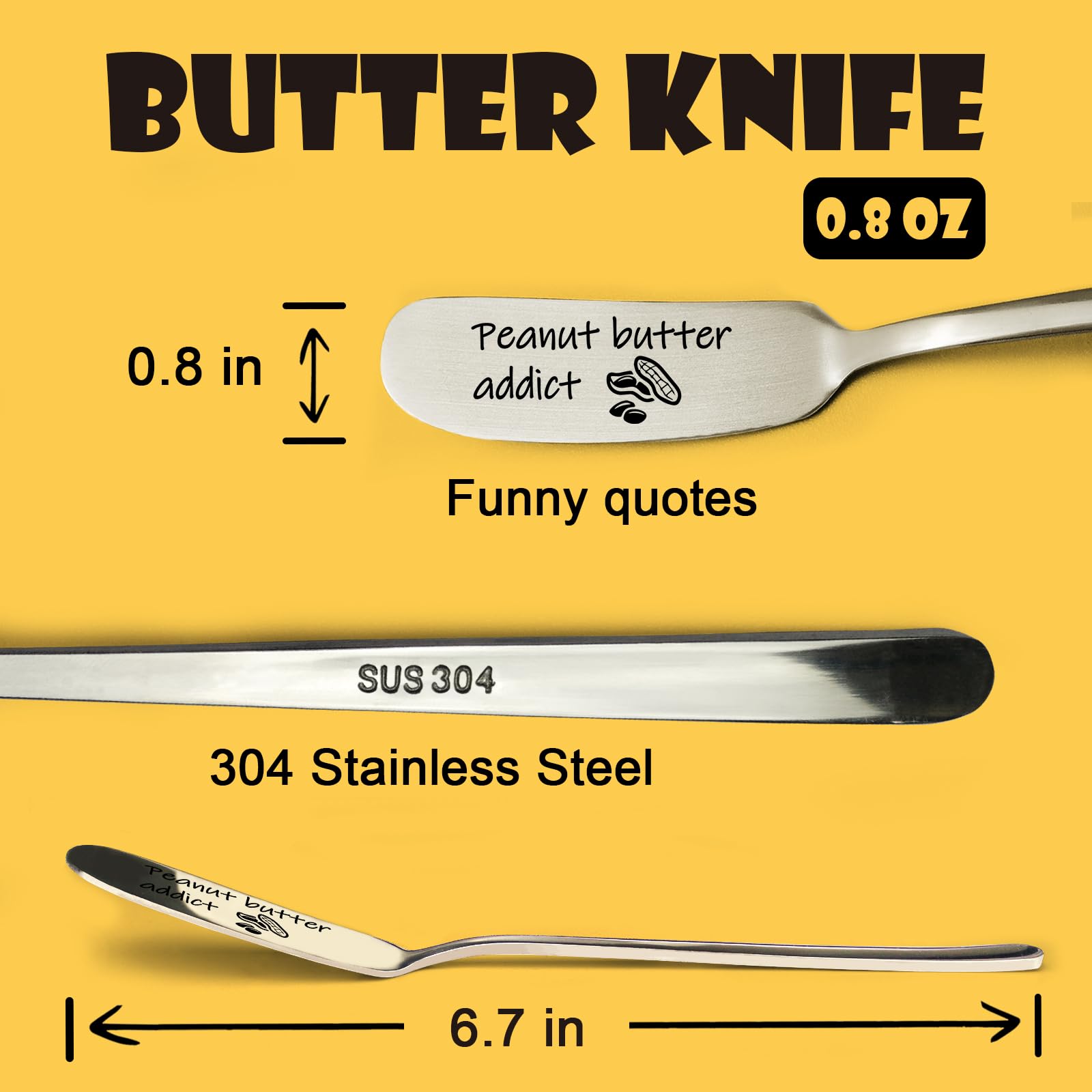 Engraved Stainless Steel Peanut Butter Spreader Knife - Funny Cheese & Butter Knife for Breakfast, Toast, Sandwiches - Perfect Gift for Peanut Butter Lovers & Bakers (Silver)