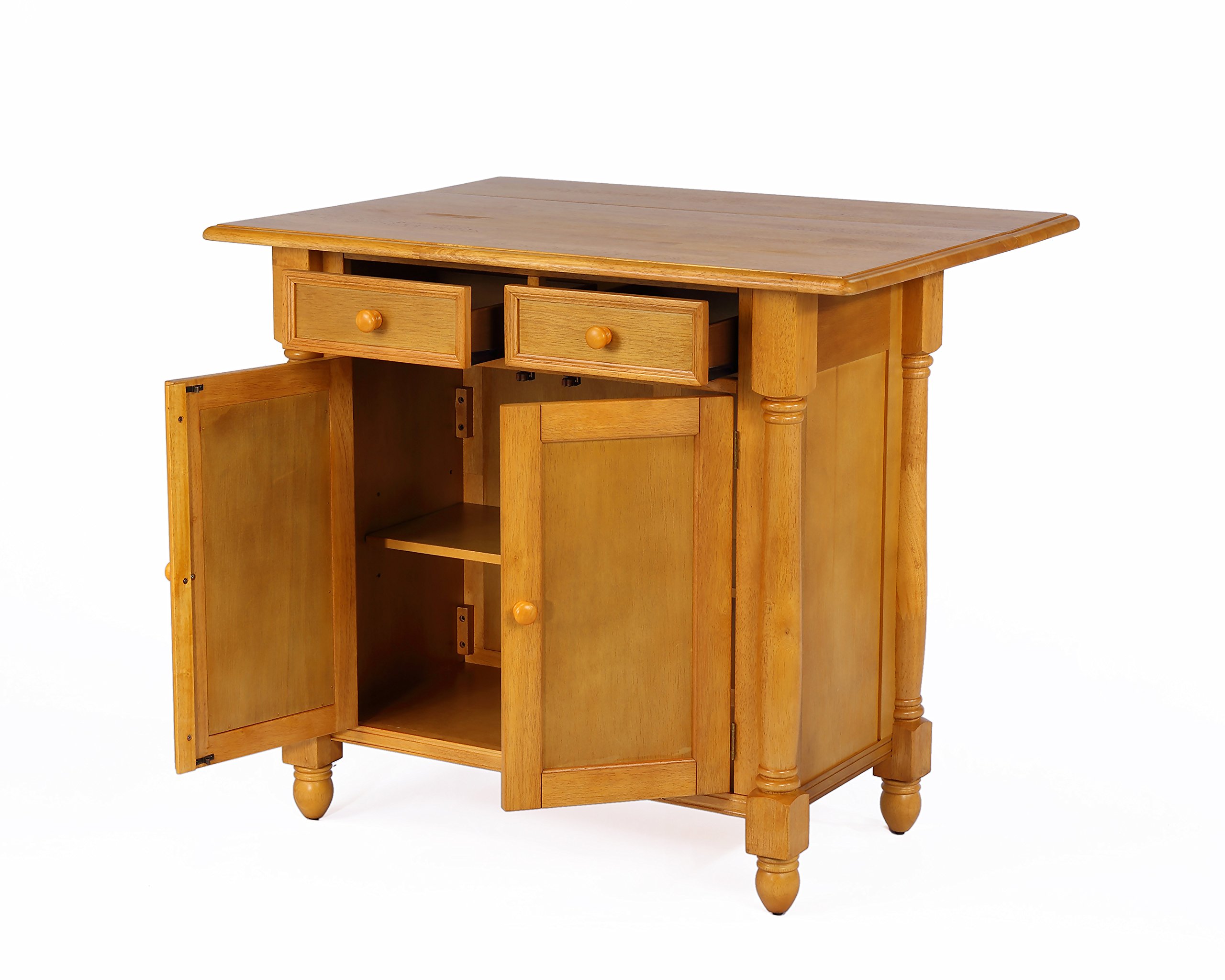 Sunset Trading Oak Kitchen Island Set with Stools - Light Brown Finish for Modern Farmhouse & Rustic Kitchens | Perfect for Meal Prep, Entertaining & Extra Storage