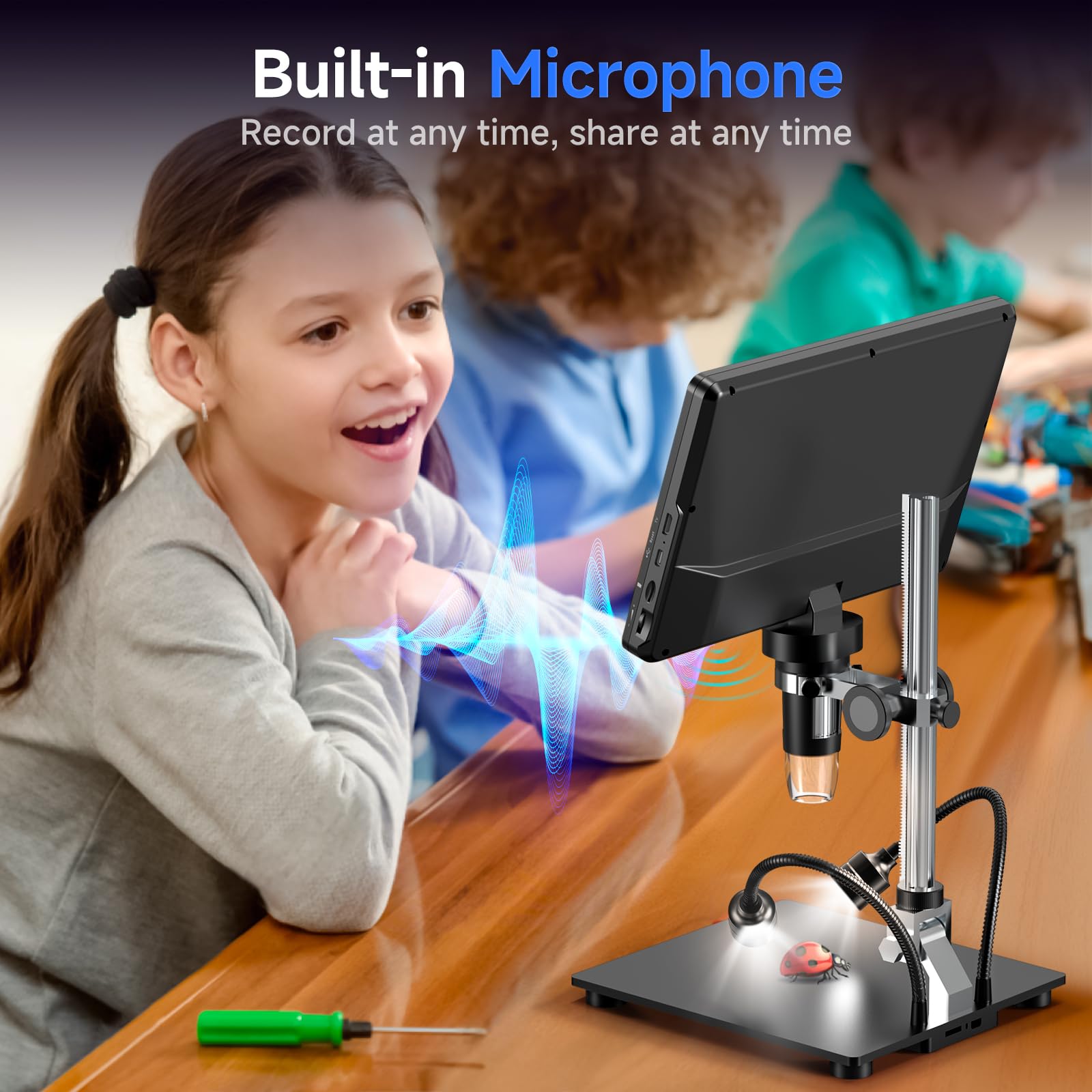 Hayve DM12 10.1 Inch HDMI Digital Microscope with 2000X Magnification - IPS Screen Coin Microscope, 20MP Soldering Microscope for Electronics Repair, Includes 10.4 Inch Adjustable Stand & 32GB Card - Compatible with PC/TV - Perfect for Coin Collecting, PCB Inspection, Jewelry Appraisal & Science Education