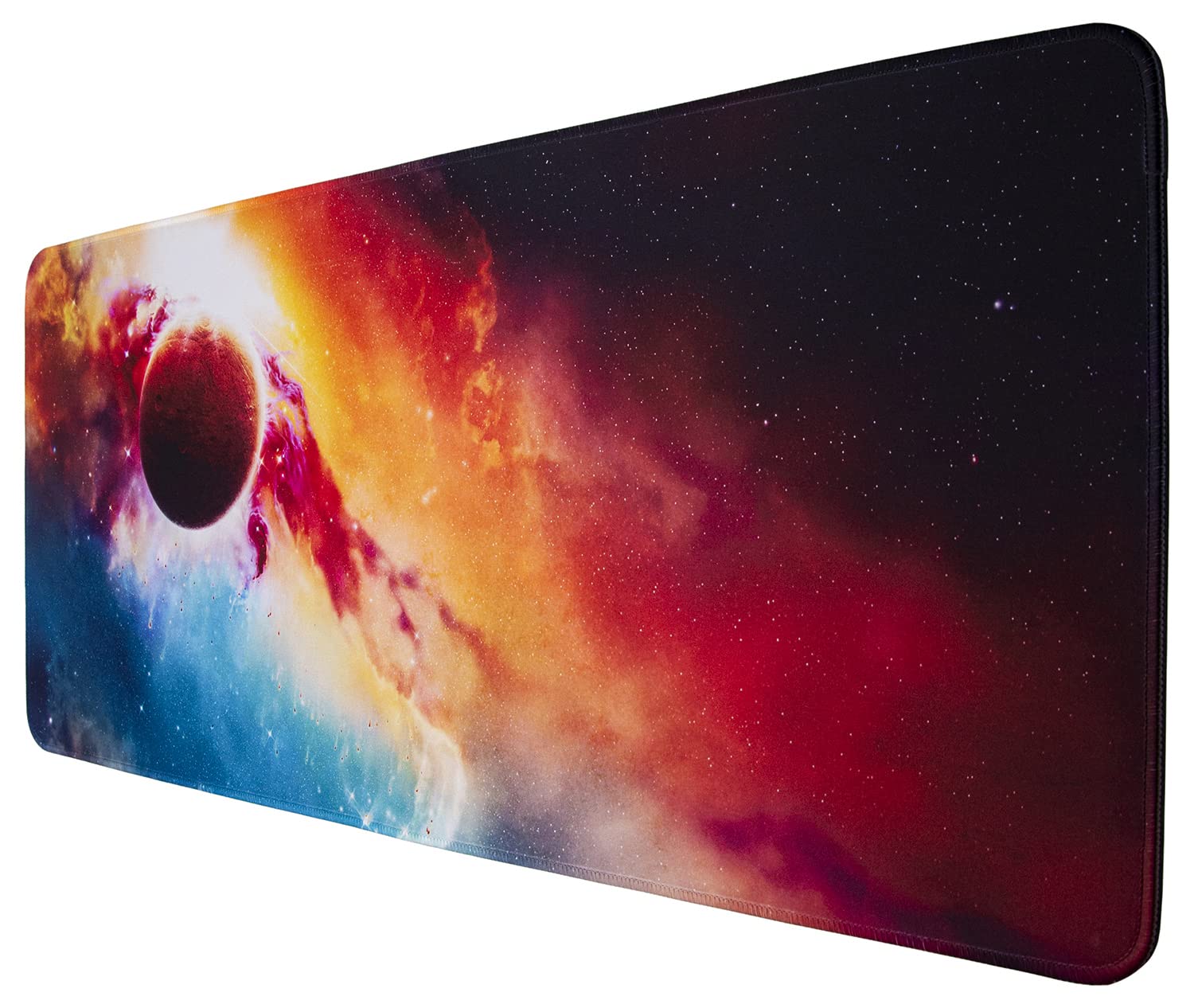 Large Gaming Mouse Pad with Non-Slip Rubber Base - 27.5 x 11.8 Inch Thick Desk Mat for Keyboard & Mouse - Abstract Nebula Design - Perfect for PC Gaming, Home Office & Workstation Setup