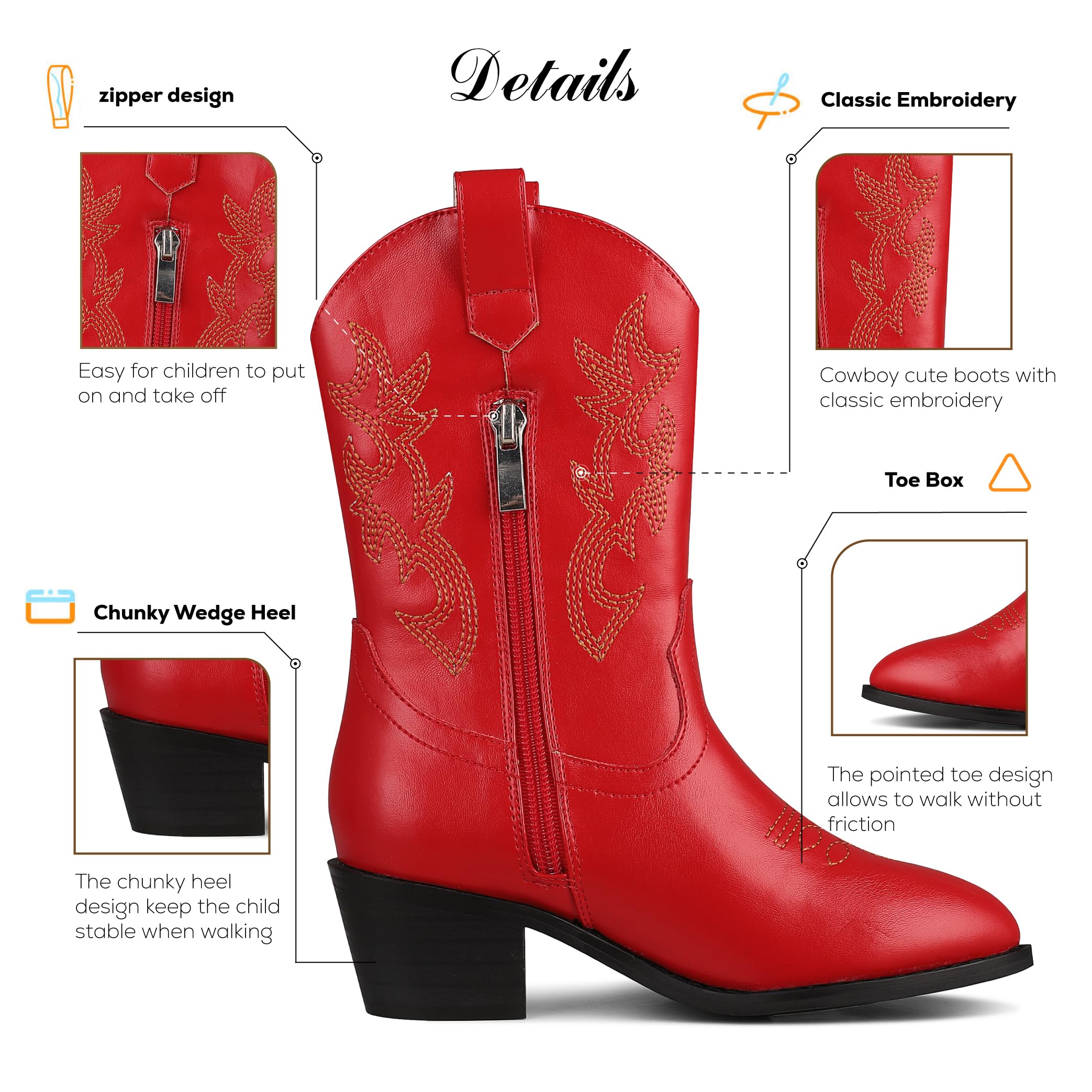 **Western Square Toe Cowboy Boots for Kids – Boys & Girls Cowgirl Boots with Walking Heel (Toddler/Little Kid/Big Kid) – Perfect for Rodeo, Parties & Western Style**