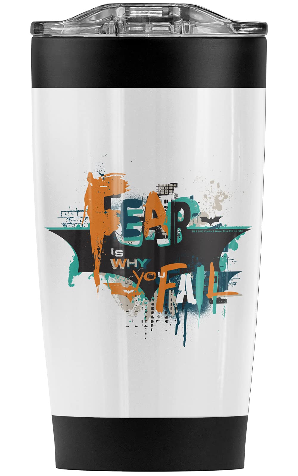 Batman Dark Knight Rises No Fear 20oz Stainless Steel Tumbler - Vacuum Insulated Coffee Travel Mug with Leakproof Lid - Keeps Hot & Cold for Hours - Perfect for Office, Gym, Camping & Road Trips