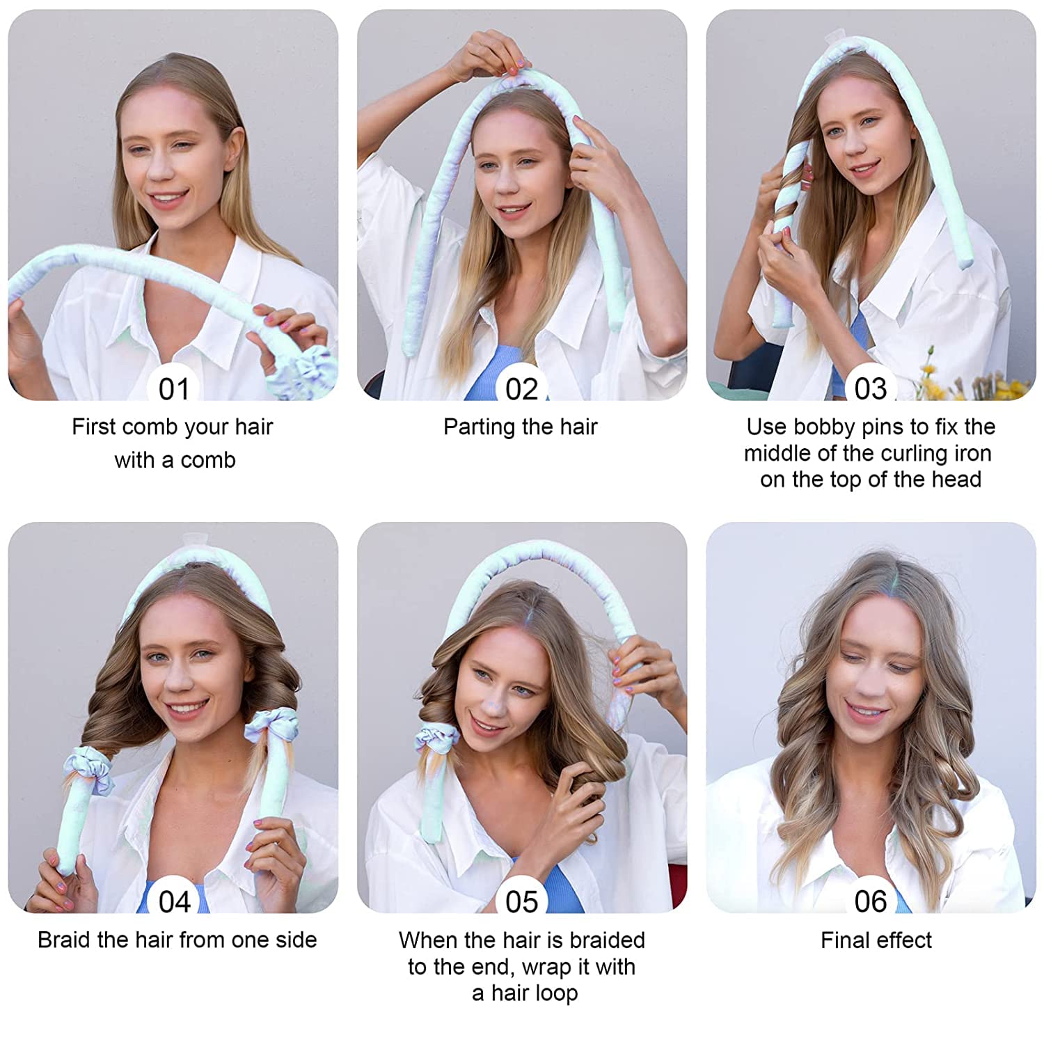 Heatless Curling Rod Headband for Women - No Heat Hair Curlers Overnight with Scrunchies & Hair Clips - Safe Sleeping Hair Styling Tool for Long & Medium Hair (Black) - Perfect for Bedtime, Travel & Natural Waves