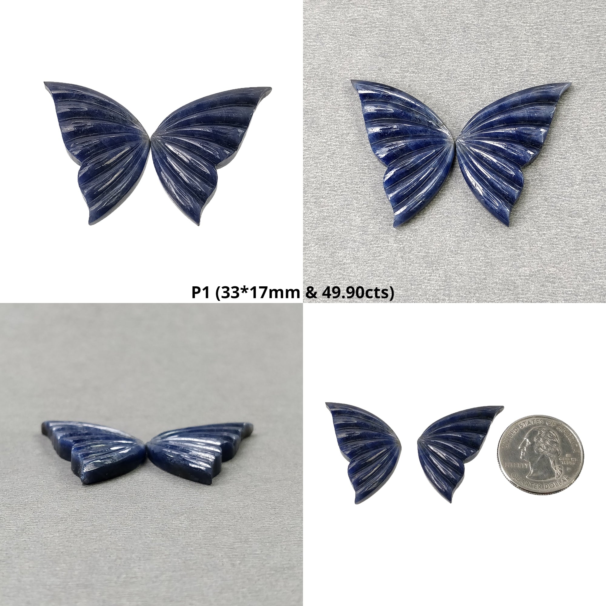 Natural Untreated Blue and Pink Sapphire Gemstone Butterfly Carving Pair - Handcrafted Jewelry for Gifts, Collections & Spiritual Healing