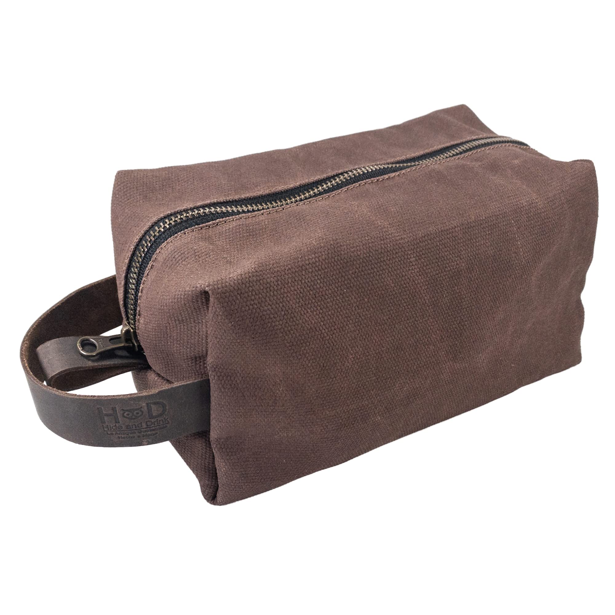 Hide & Drink Waxed Canvas Toiletry Bag - Handmade Rustic Travel Dopp Kit for Men & Women, Compact Toiletries Organizer for Gym, Camping & Business Trips - Honey Bourbon Color