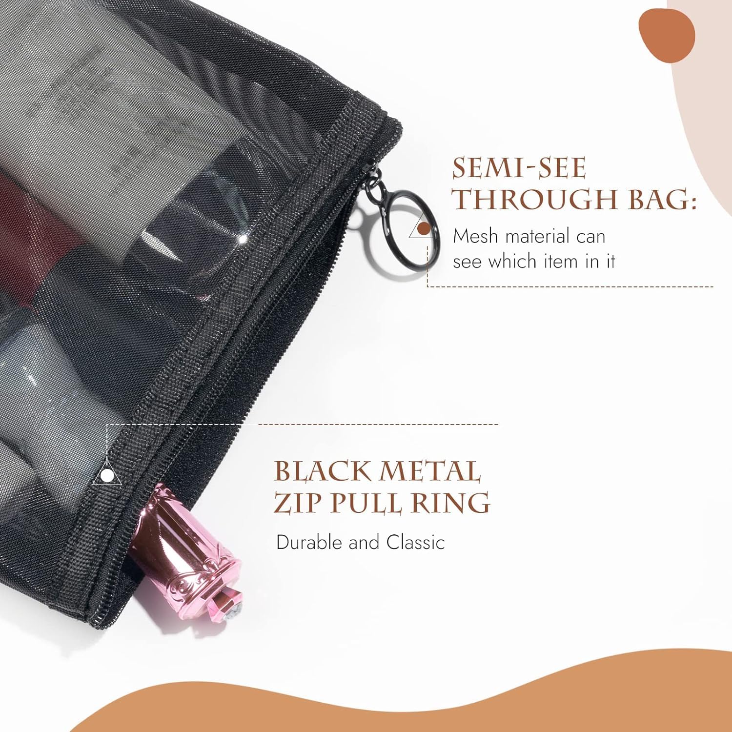 NEOUTH Mini Toiletry Bag Set - 4 Pack Black Zippered Mesh Cosmetic Organizer for Travel, Makeup & Beauty Accessories Storage - Perfect for Gym, Vacation & Daily Essentials Organization