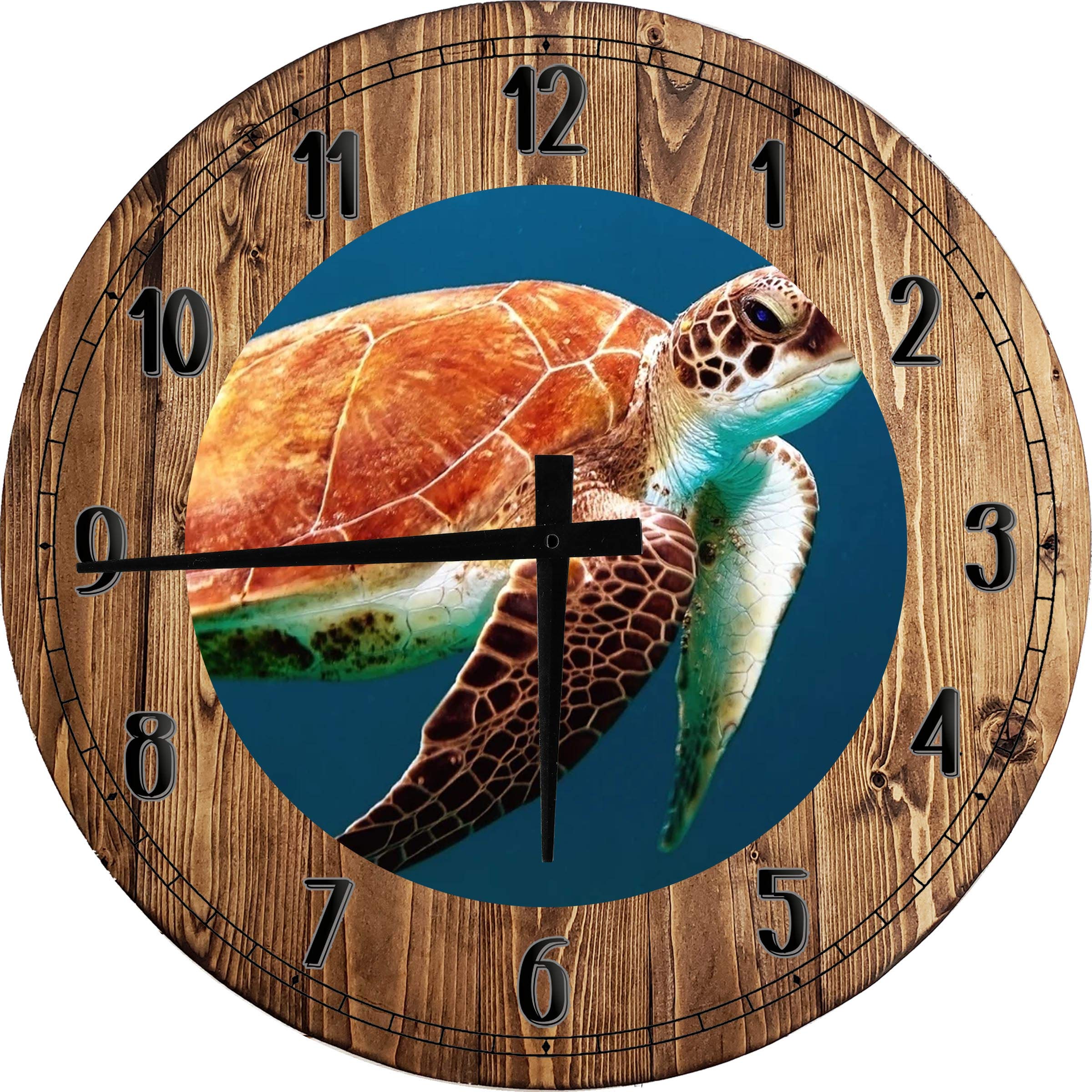 Large 12 Inch Round Wooden Sea Turtle Ocean Wall Clock - Coastal Decor for Living Room, Bedroom & Beach House | Unique Nautical Home Wall Art