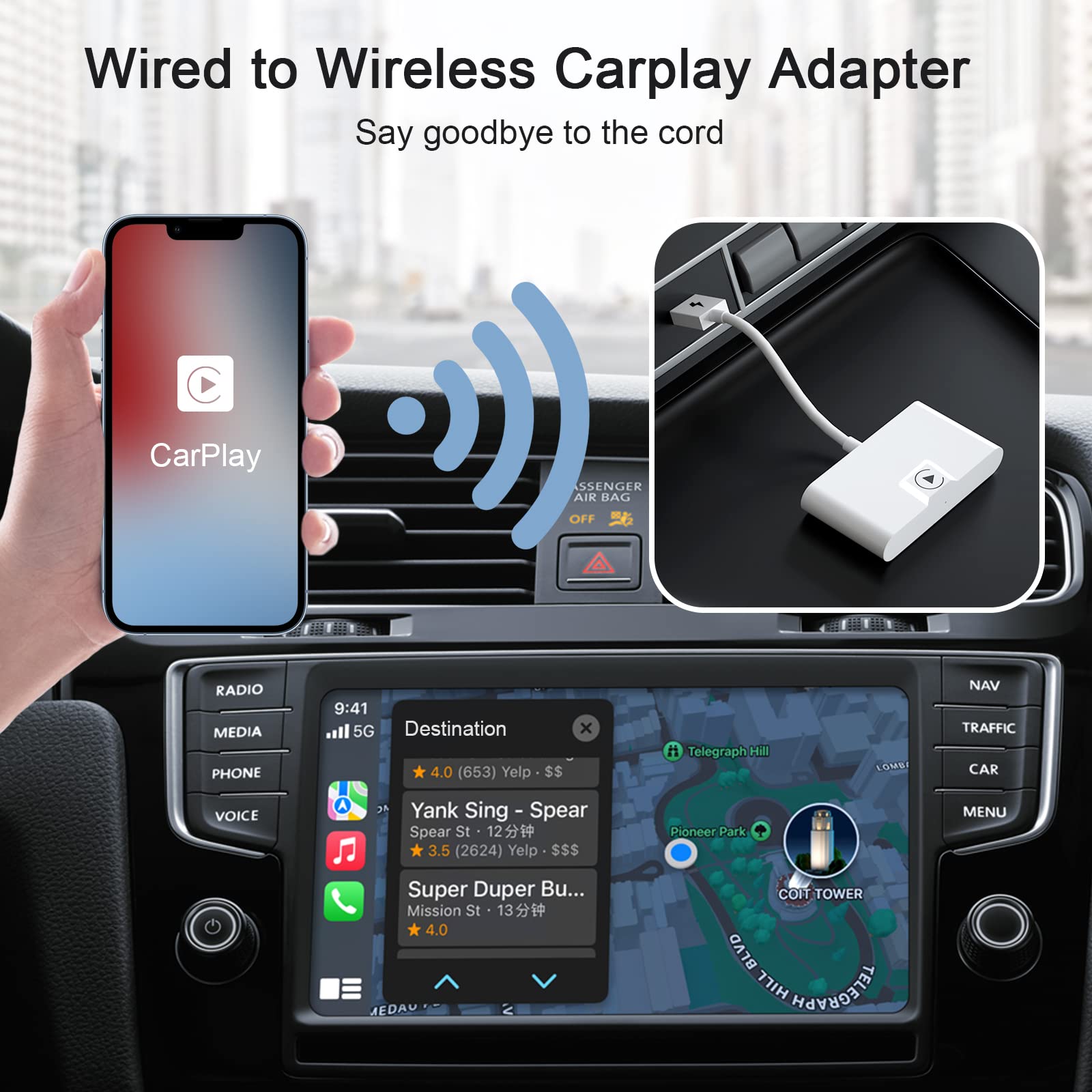 Wireless CarPlay Adapter for iPhone - Upgrade Your Car with Apple CarPlay | Bluetooth Low Latency | Plug & Play | Easy Installation | Portable AI Magic Box | Perfect for Commuting, Road Trips & Older Vehicles