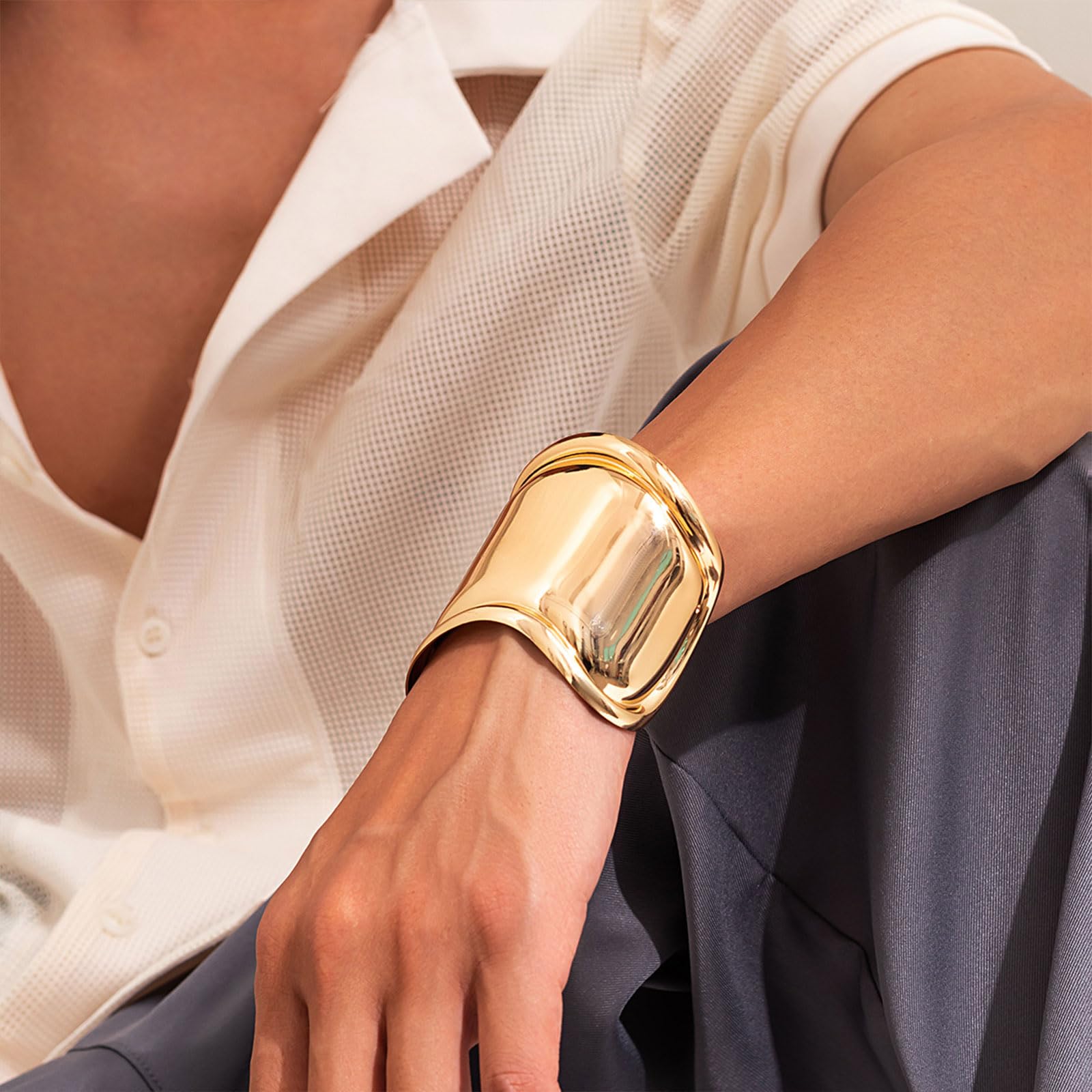 Roe Dolph Gold Cuff Bangle Bracelets for Women - Chunky Minimalist Open Wide Cuff Bracelet, Trendy Gold Bangle Jewelry - Perfect Gift for Birthday, Anniversary & Stocking Stuffers - Elegant Everyday Wear & Special Occasion Accessory