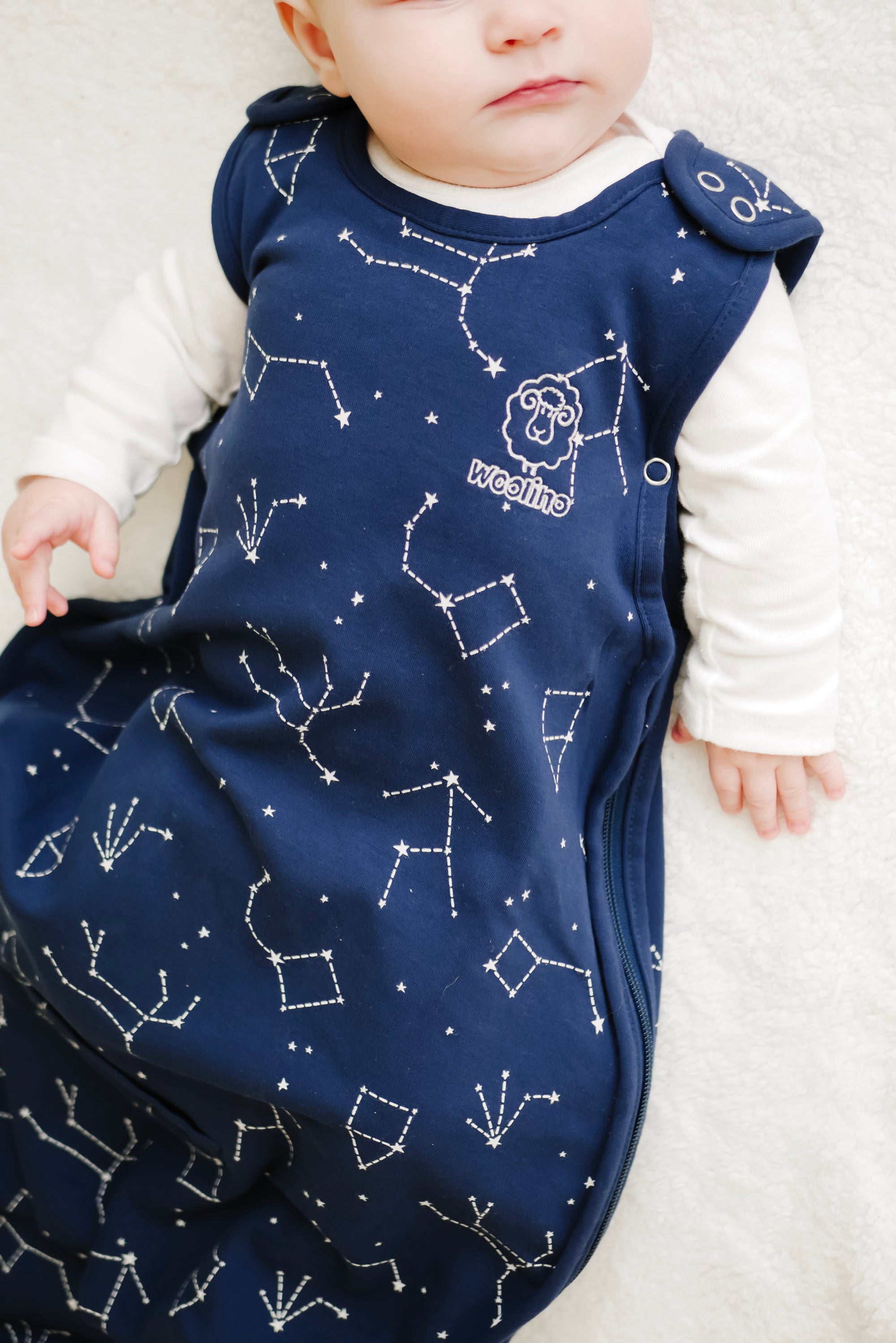 4 Season Baby Sleep Sack - Merino Wool & Organic Cotton for Newborn to 2 Years - Night Sky Design - Perfect for Nursery, Daycare & Travel
