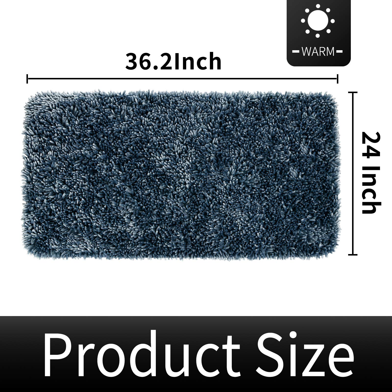 Yimobra Soft Shaggy Bath Mat 36 x 24 Inch - Super Absorbent Non-Slip Bathroom Rug, Quick Dry Machine Washable Microfiber Shower Mat for Floor & Tub - Light Blue - Perfect for Cozy Bathrooms & Spa-Like Showers
