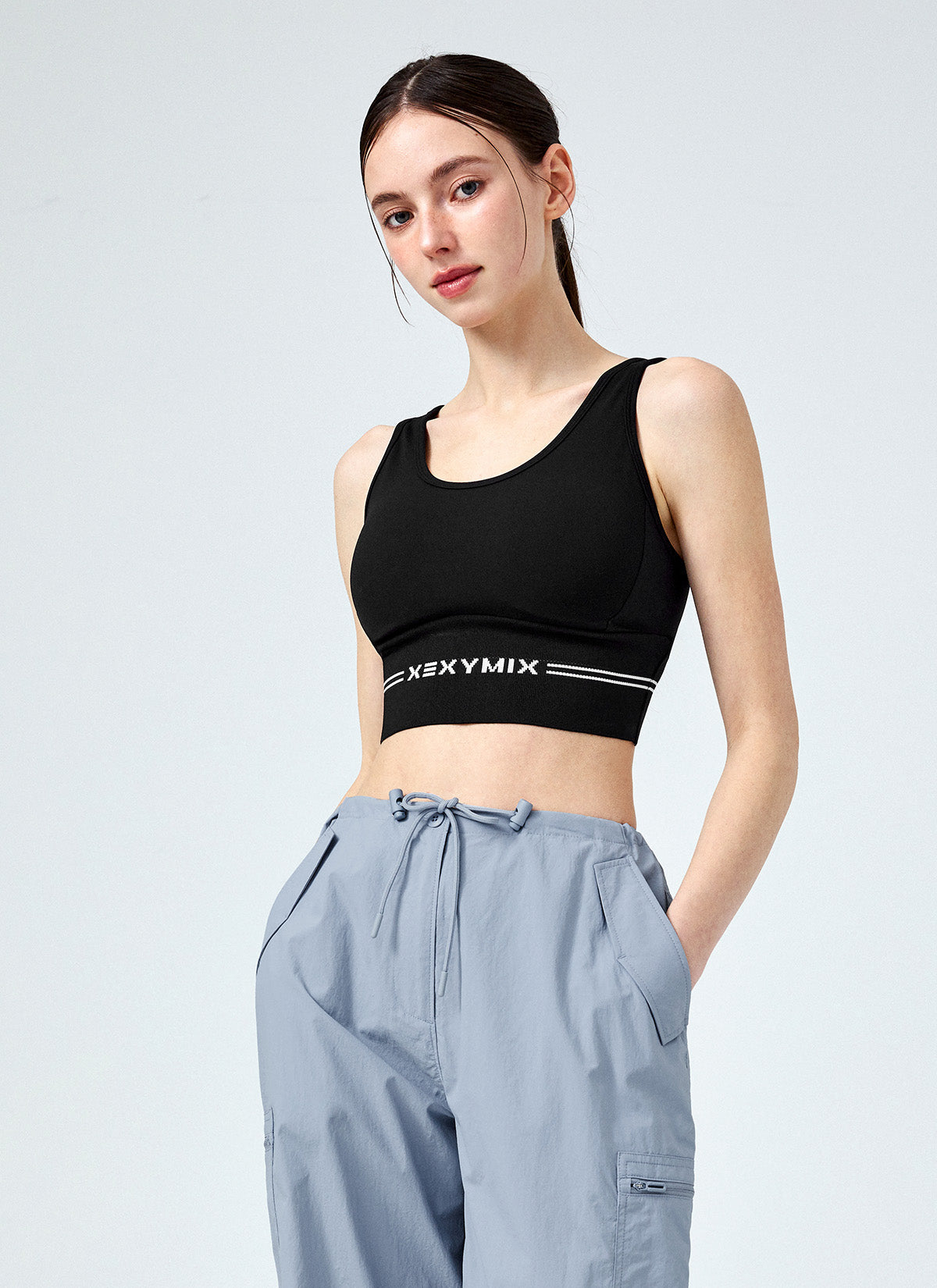 Black Label Power Rise Logo Banding Bra Top - High Support Sports Bra for Running, Yoga & Gym Workouts