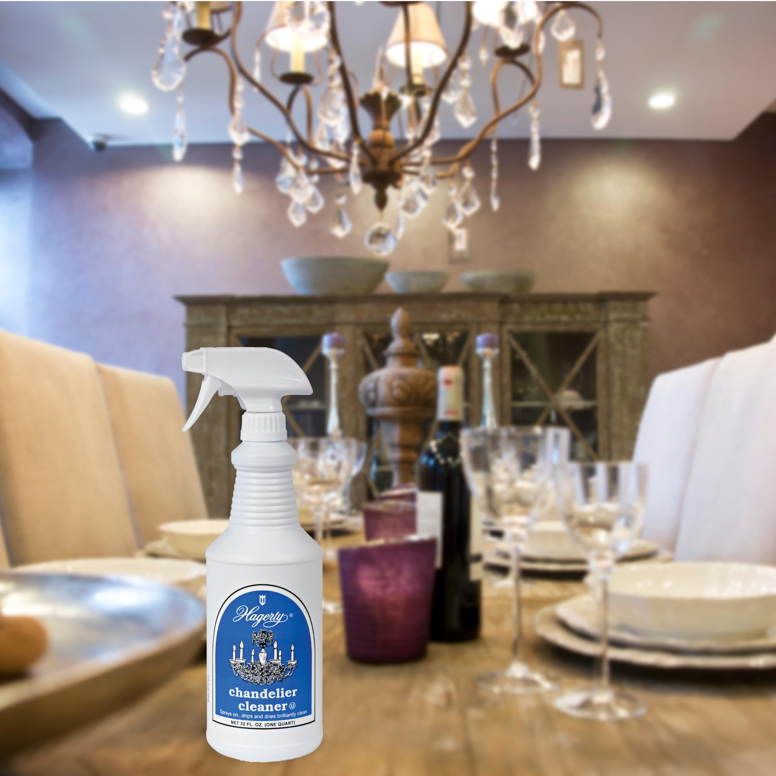 Hagerty No-Wipe Chandelier Cleaner - Drip & Dry Formula for Sparkling Glass & Crystal Fixtures - Long Reach Spray Up to 25 Feet - USA Made & Kosher Certified - Perfect for Dining Rooms, Entryways & Luxury Home Decor