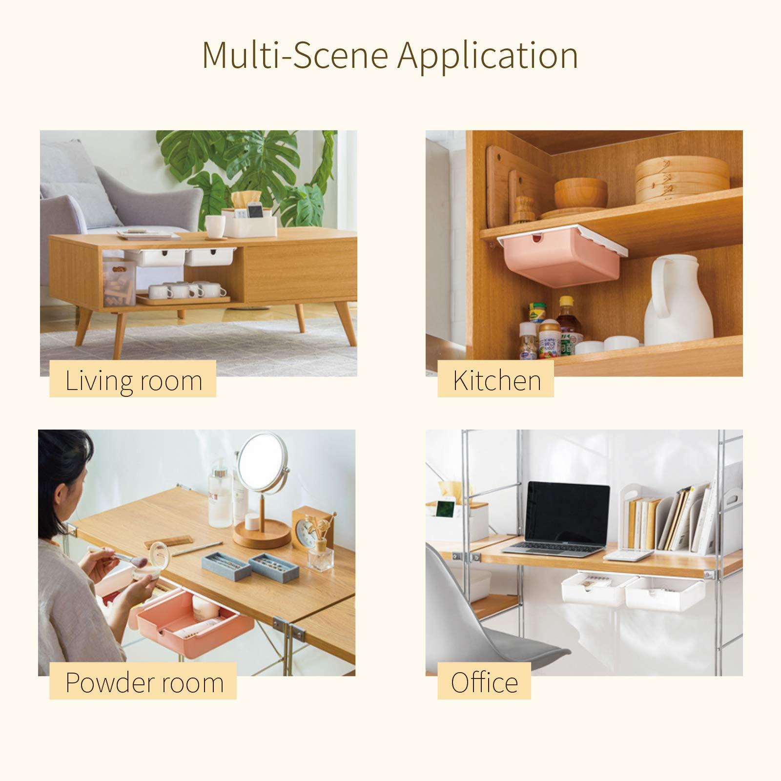 Under Desk Storage Drawer - Hidden Organizer for Office, Kitchen, Cabinet & Makeup | Self-Adhesive with Smooth Sliding Track | Perfect for Small Spaces & Clutter-Free Workspaces