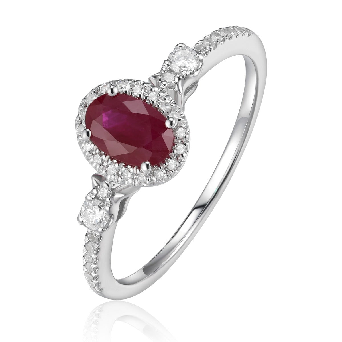 Exquisite Oval Ruby & Diamond Halo 14K White Gold Ring for Women - Perfect for Engagement, Anniversary & Special Occasions