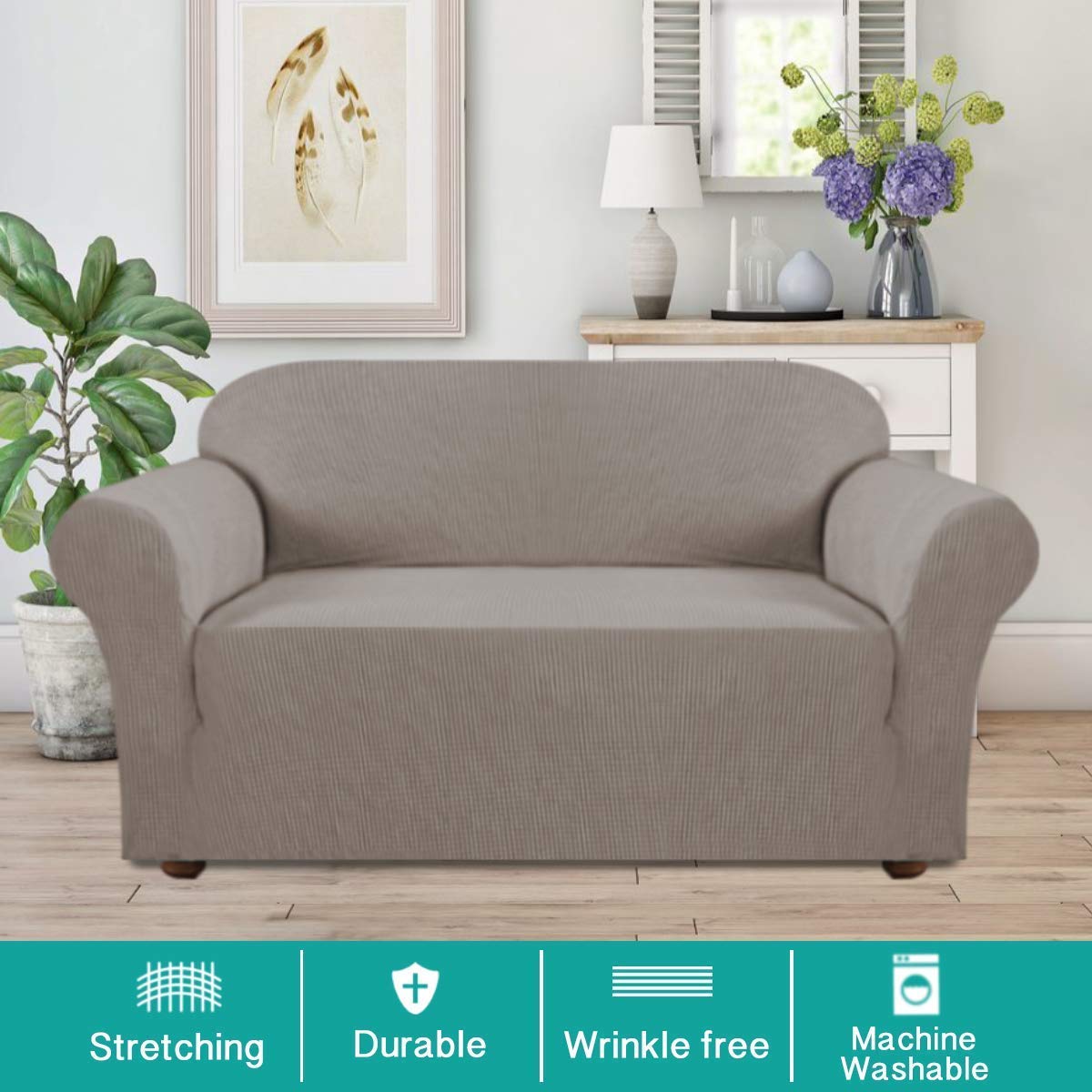 Turquoise Sofa Slipcover Set with Loveseat Cover - 3 Cushion Couch Protector in Taupe | Stretchable Furniture Protector for Living Room, Home Decor & Pet Protection