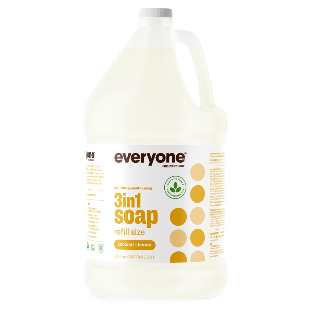 3-in-1 Soap Body Wash Bubble Bath Shampoo - 1 Gallon Coconut Lemon Scent with Plant Extracts & Essential Oils | Multi-Purpose Cleanser for Shower, Bath & Hair Care | Gentle Formula for All Skin Types