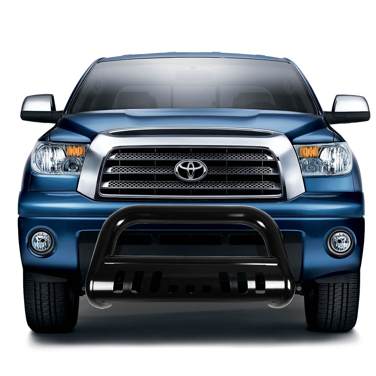 2007-2016 Toyota Tundra & Sequoia Stainless Steel Bull Bar with Skid Plate - Heavy Duty Black Front Bumper Guard for Off-Road Protection & Truck Safety