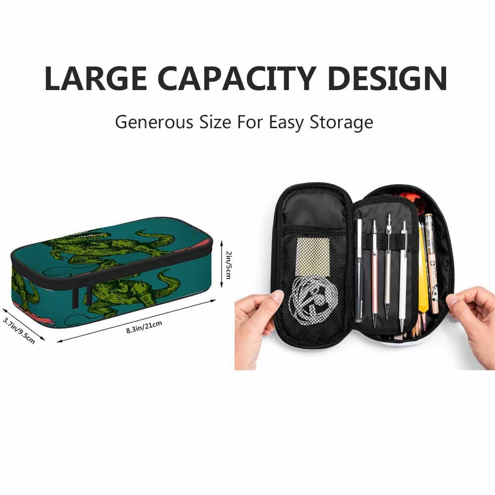 Dino Surfer Pencil Case - Happy Dinosaur with Sunglasses Design, Large Capacity Pouch for School, Office & Makeup | Perfect for Students, Artists & Travel Organization