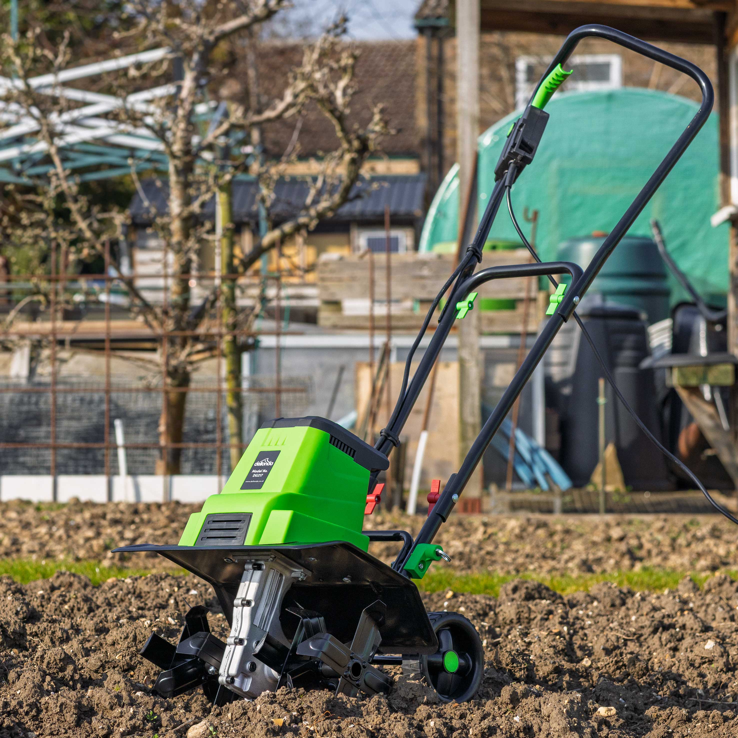 1500W Electric Tiller Cultivator - 40cm Working Width, 6 Steel Blades, 10m Power Cord - Heavy Duty Garden Soil Cultivator for Planting, Weeding & Landscaping (Model DG217)