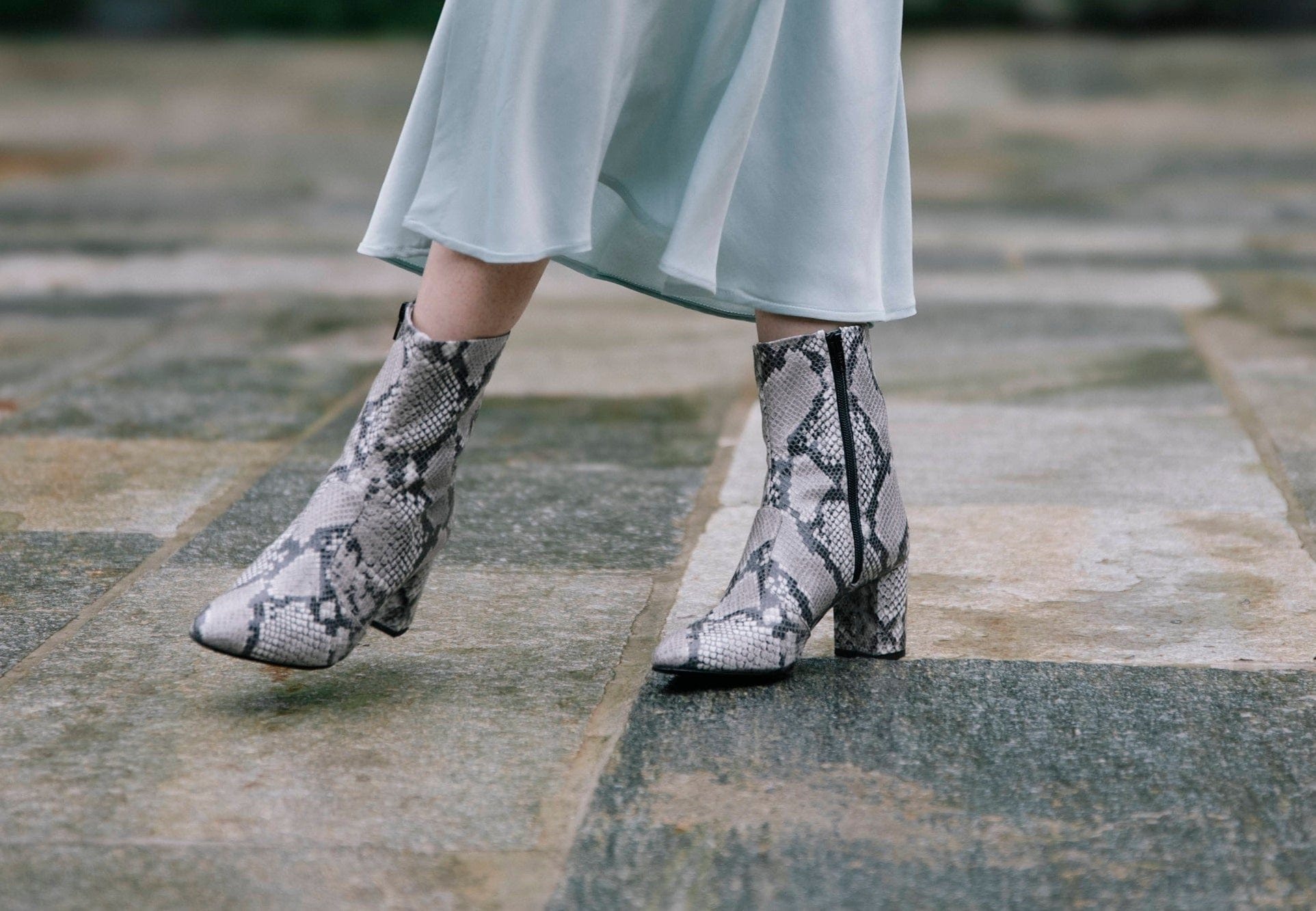 Gaby Vegan Leather Heeled Boots for Women | Python Print Silver Ankle Boots - Perfect for Office, Party & Night Out