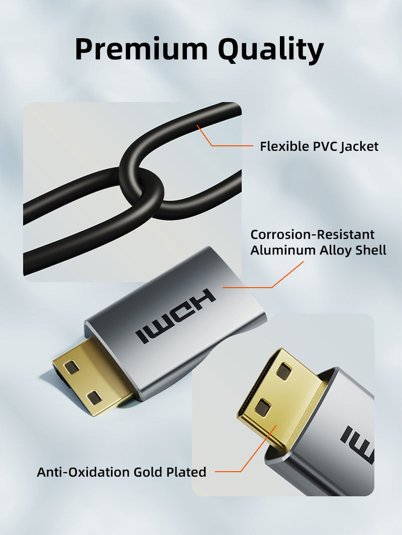 8K60Hz Mini HDMI to HDMI Cable 10ft - Bi-Directional, High-Speed 4K/8K HDMI 2.1 Cable for Raspberry Pi, Zero Camera, Camcorder, Gaming, Home Theater & 8K TV Setup
