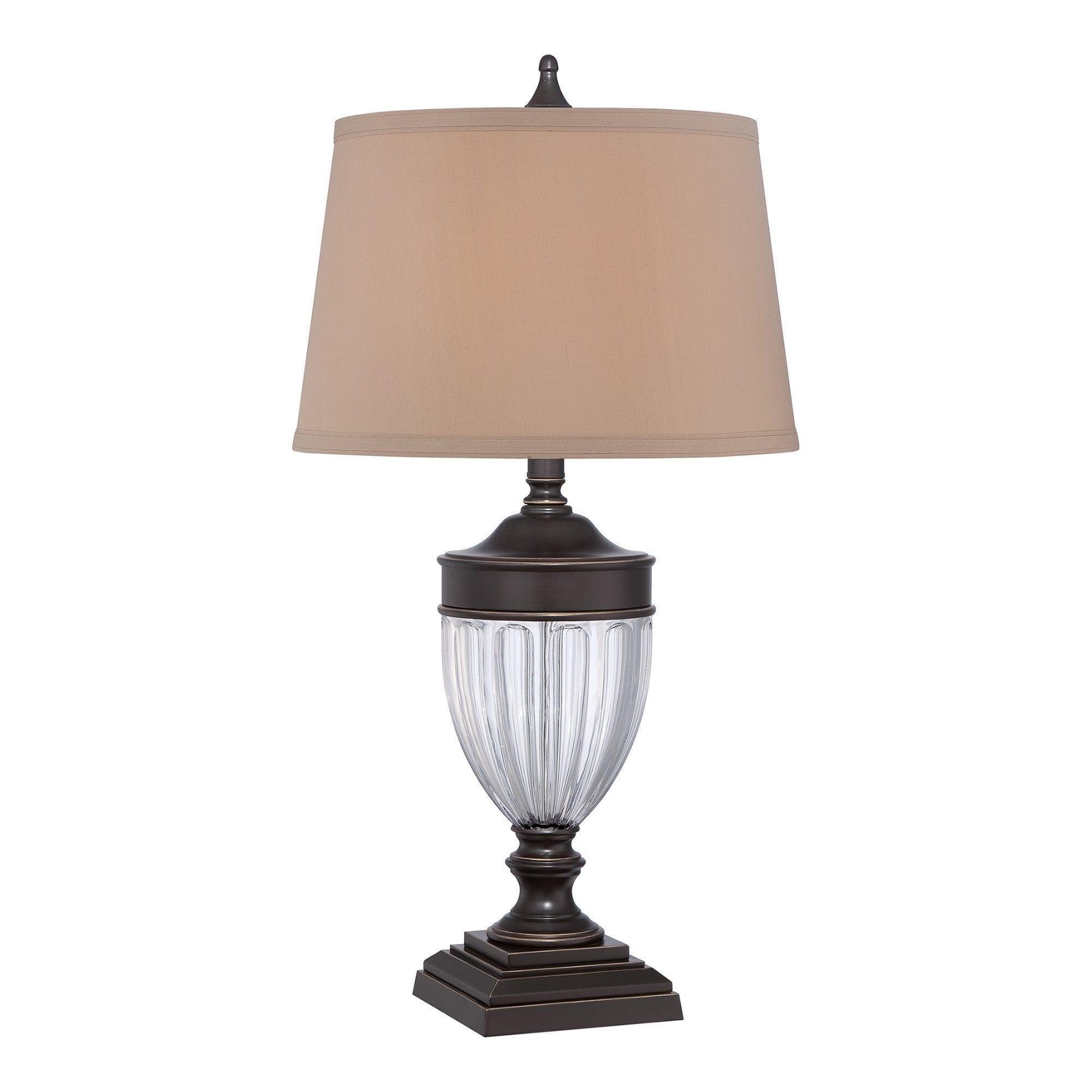 Quoizel Dennison Glass and Bronze Table Lamp with Shade - Elegant Home Decor for Living Room, Bedroom & Office Lighting