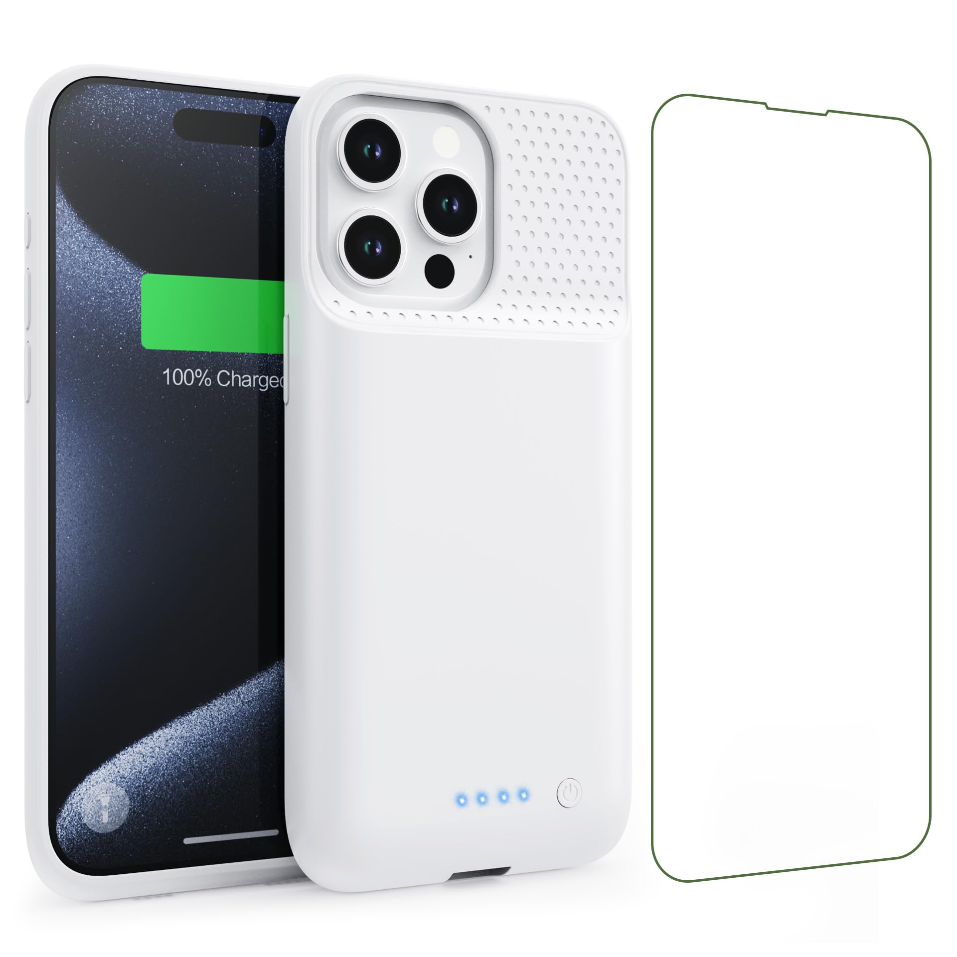 Upgraded 8600mAh Slim Battery Case for iPhone 15 Pro Max - 15W Fast Charging Portable Charger Cover | Protective Extended Power Bank for iPhone 15 Pro Max (6.7 Inch) - White | Perfect for Travel, Outdoor Activities & Daily Power Backup