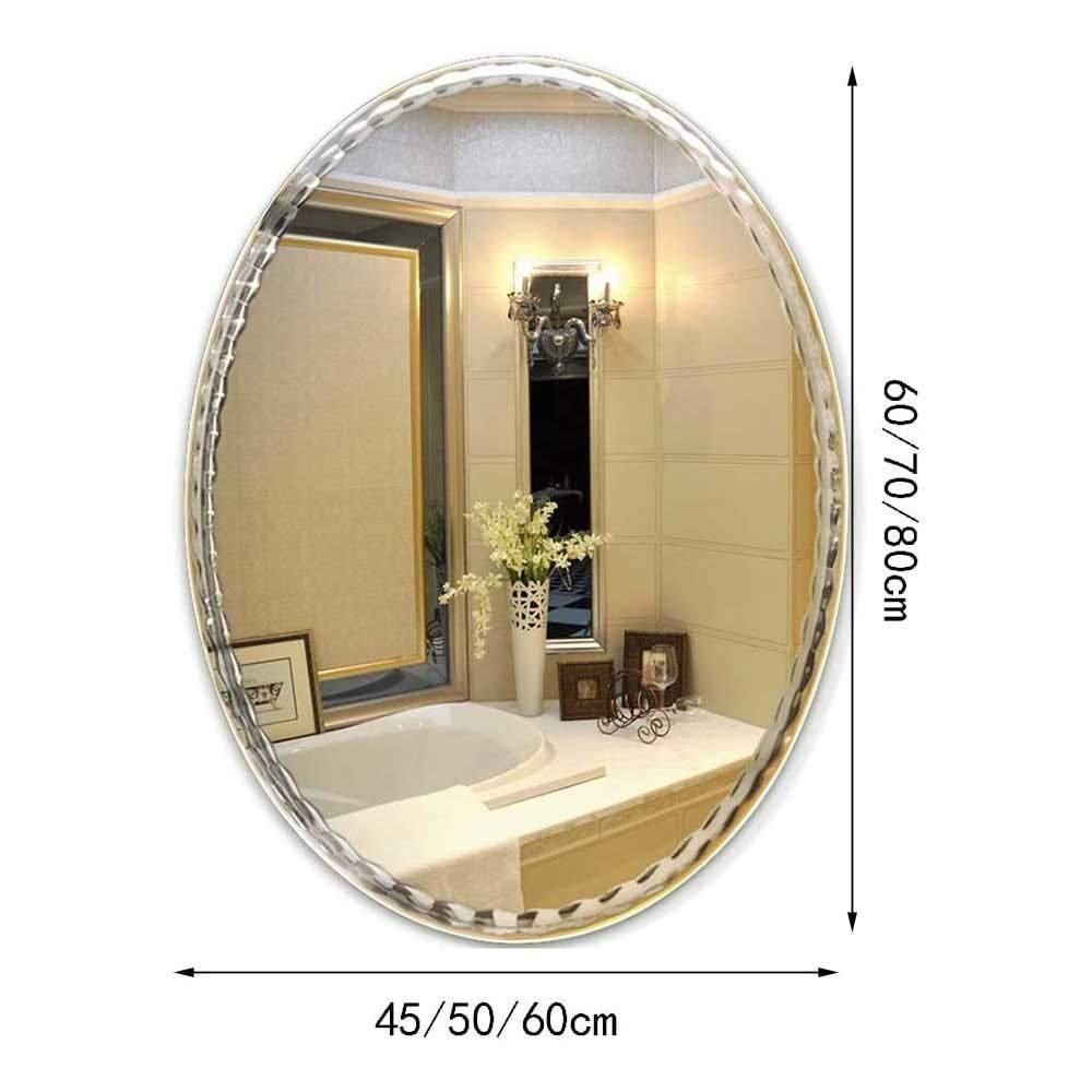 Elegant Oval Frameless Bathroom Mirror with Engraved Lace Design - 60x80cm Wall Vanity Mirror for Modern Bathrooms & Powder Rooms