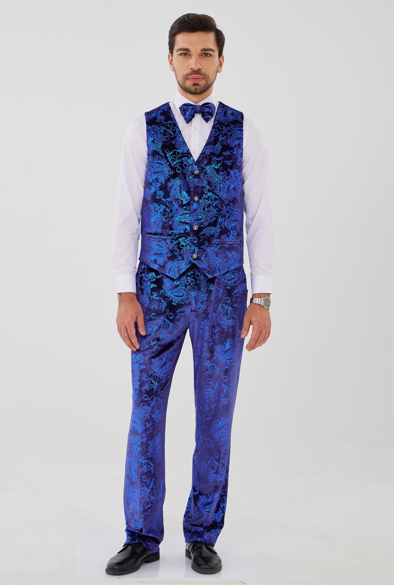 Stylish MAGE MALE Men's Floral Tuxedo Suit Set - Slim Fit 3-Piece Prom Party Blazer with Vest, Pants & Bow Tie | Perfect for Weddings, Formal Events & Special Occasions