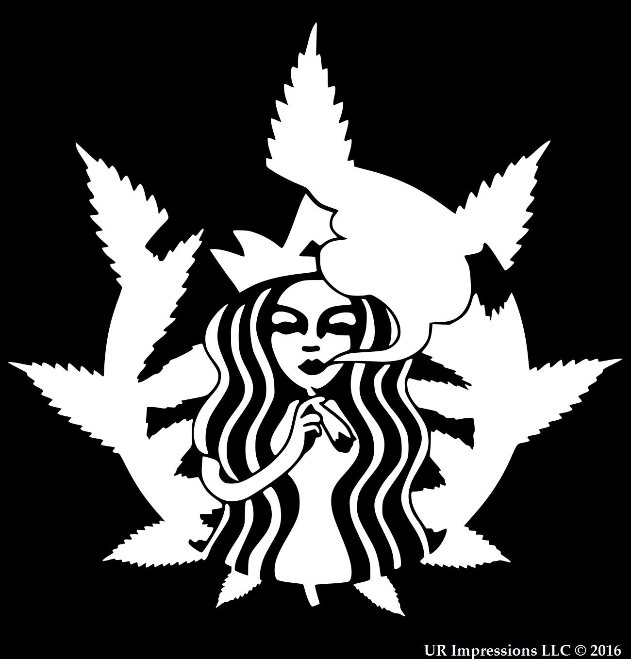 MWht Cannabis Meets Coffee Queen Vinyl Sticker - 5.5 Inch Matte White Decal for Cars, Trucks, SUV, Vans, Walls, Windows & Laptops | Perfect for Stoner Aesthetic & Coffee Lovers | URI072-MW