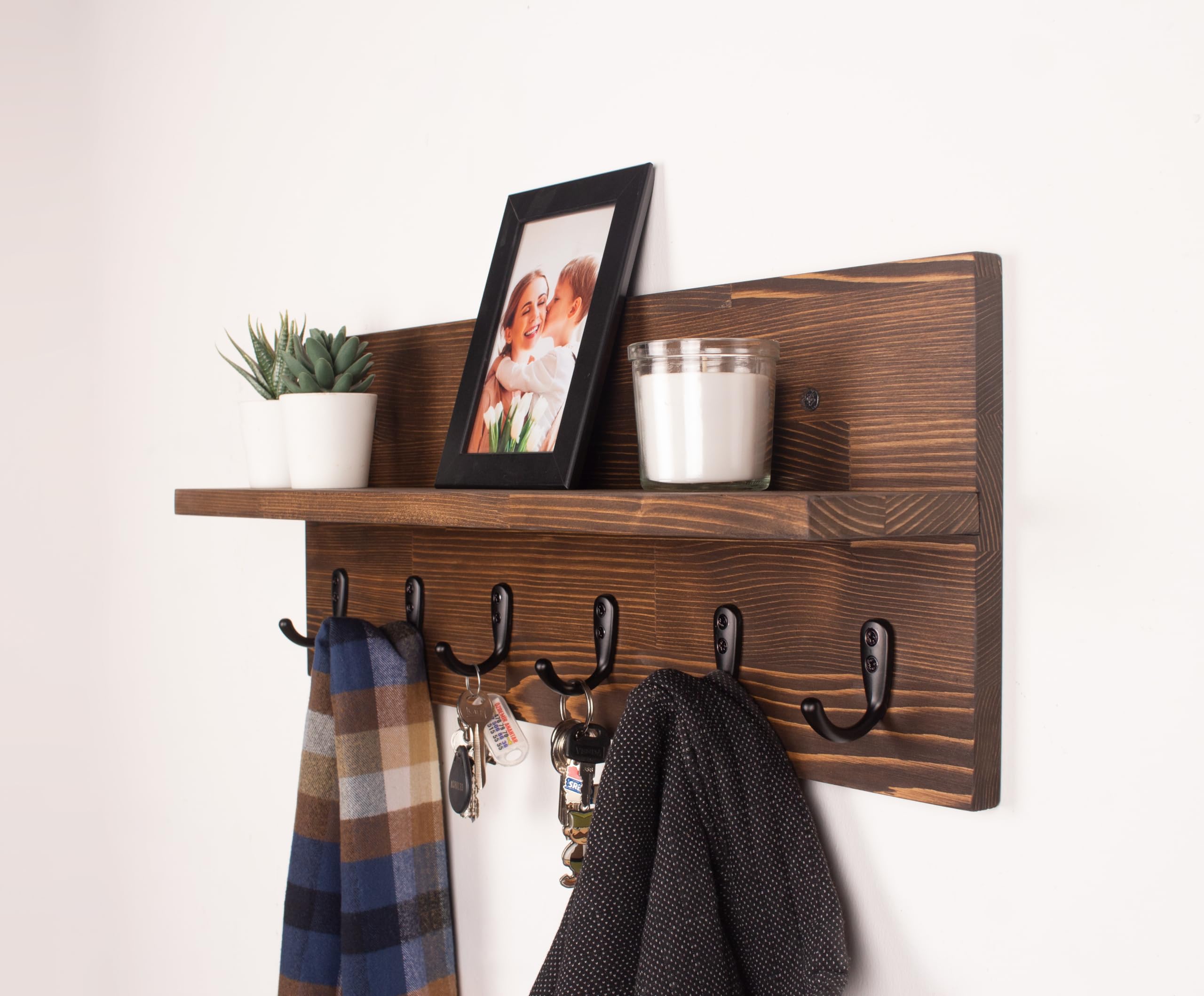 Rustic Wooden Coat Rack with Floating Shelf - 20