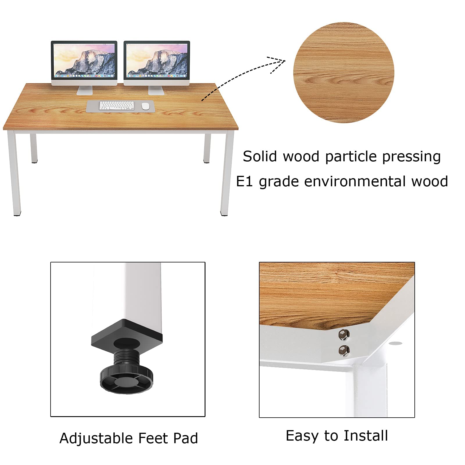 SogesFurniture 63 Inch Large Computer Desk - Sturdy Office Desk with BIFMA Certification, Gaming & Writing Desk in Teak & White (BHUS-AC3BW-160) - Perfect for Home Office, Gaming Setup & Workspace