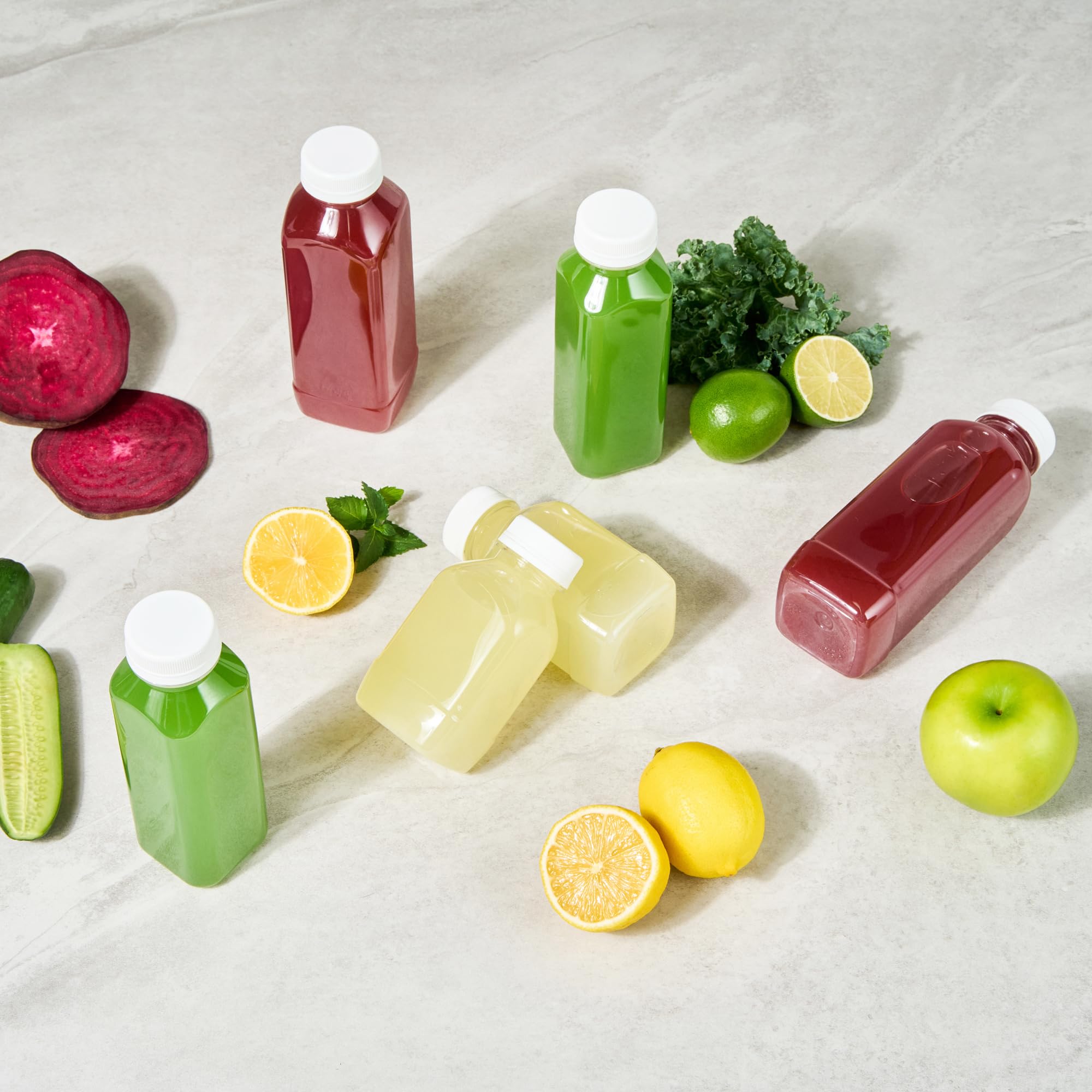 8oz Clear Plastic Juice Bottles with White Caps - 100 Pack Disposable Square Bottles for Juicing, Smoothies & Beverages | Perfect for Juice Bars, Coffee Shops, Restaurants & Catering Services | Leak-Proof, BPA-Free, Commercial & Home Use