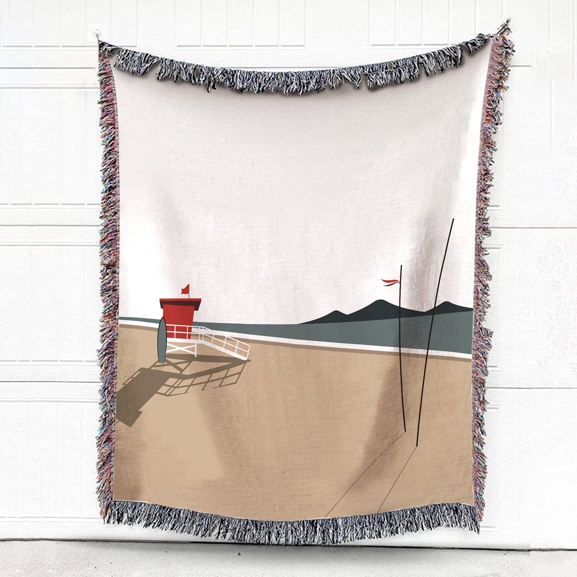 FOAL14 Tropical Summer Beach Hut Throw Blanket - Soft Beige & White Coastal Decor for Couch, Bed, Outdoor - Perfect for Beach House, Living Room & Picnic Blanket
