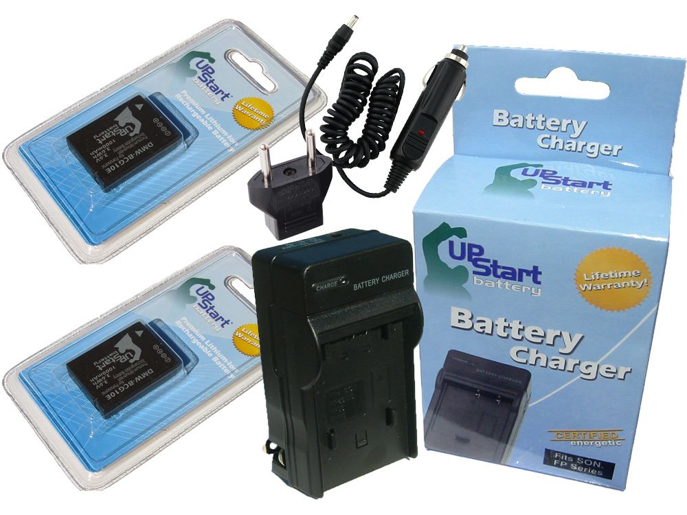 2 Pack DMW-BCG10E Replacement Battery & Charger Kit with Car & EU Adapters - 1000mAh 3.6V Lithium-Ion for Panasonic Lumix Digital Cameras - Perfect for Travel, Photography & Outdoor Shooting
