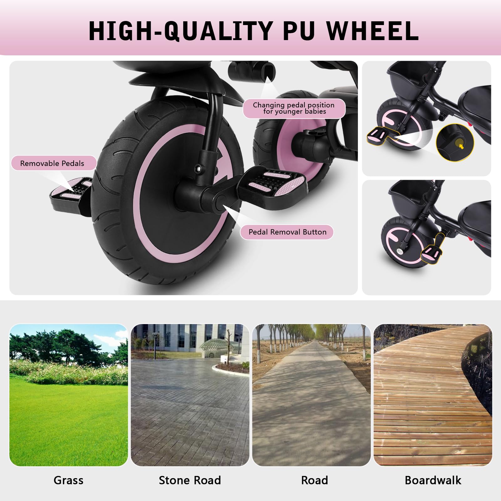 8-in-1 Toddler Tricycle with Push Handle & Rotatable Seat - Safe Baby Bike with Canopy, Safety Harness & Dual Brakes for Kids 7 Months to 5 Years - Perfect Pink Push Bike Gift for Birthdays, Parks & Outdoor Play