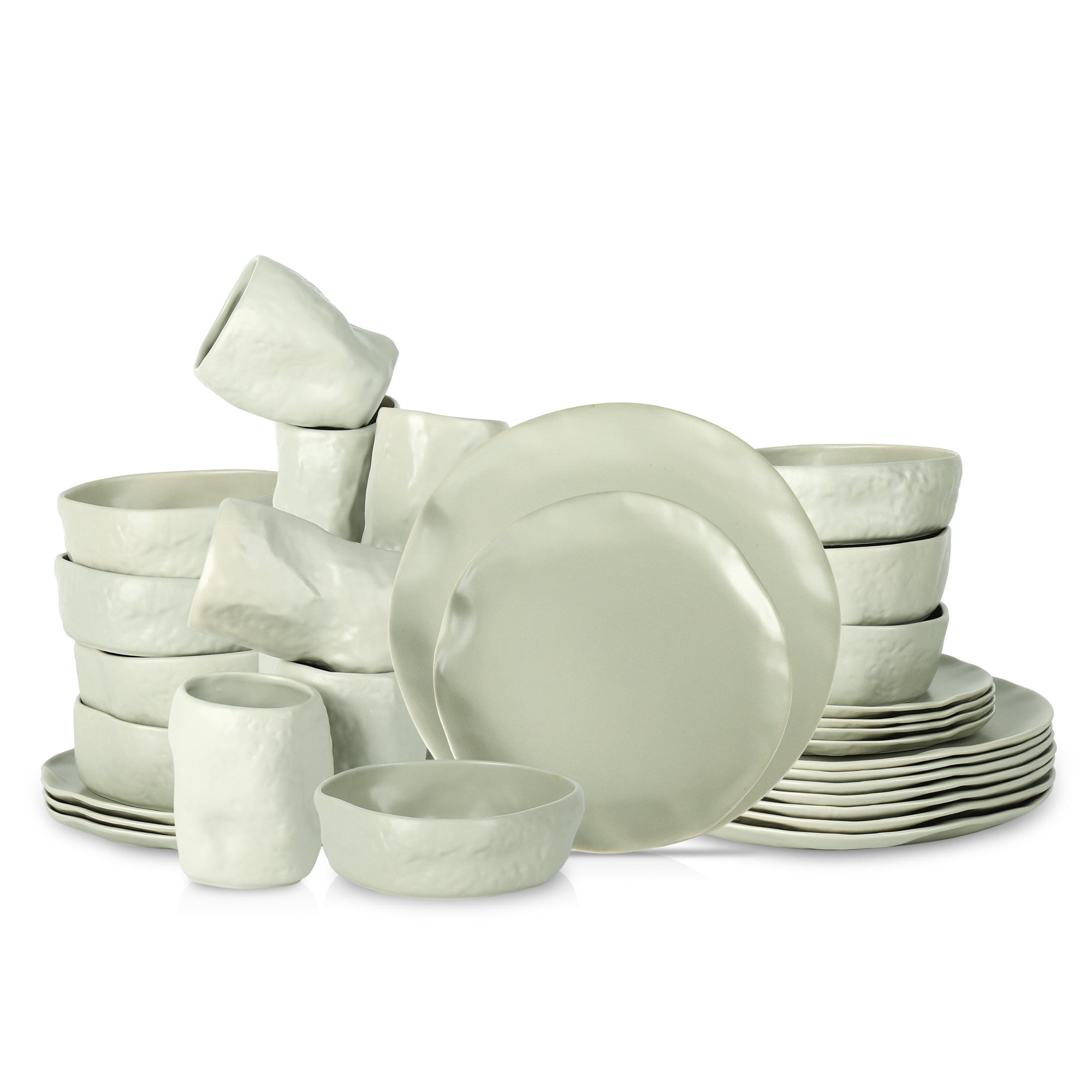 Premium Atik Stoneware Dinnerware Set - 16-Piece Sage Grey Porcelain Plates & Bowls Set for Everyday Dining & Entertaining - Elegant & Durable Dinnerware for Home, Restaurant, or Party Use