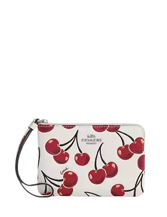 Coach Corner Zip Wristlet with Cherry Print - Stylish Crossbody Bag for Women, Perfect for Parties, Shopping & Travel | Fashionable Wristlet Wallet with Zip Closure