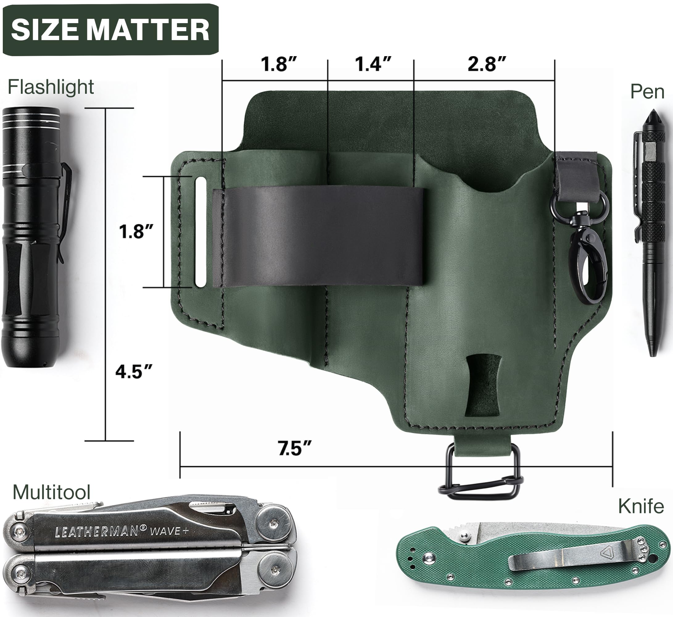 EDC Multitool Belt Sheath - Compact Leather Knife & Flashlight Holster for Leatherman Tools - Handmade Leather Pouch for Men's Everyday Carry (EDC) - Durable Work Belt Organizer for Camping, Hiking & Outdoor Activities - by CatchandCraft