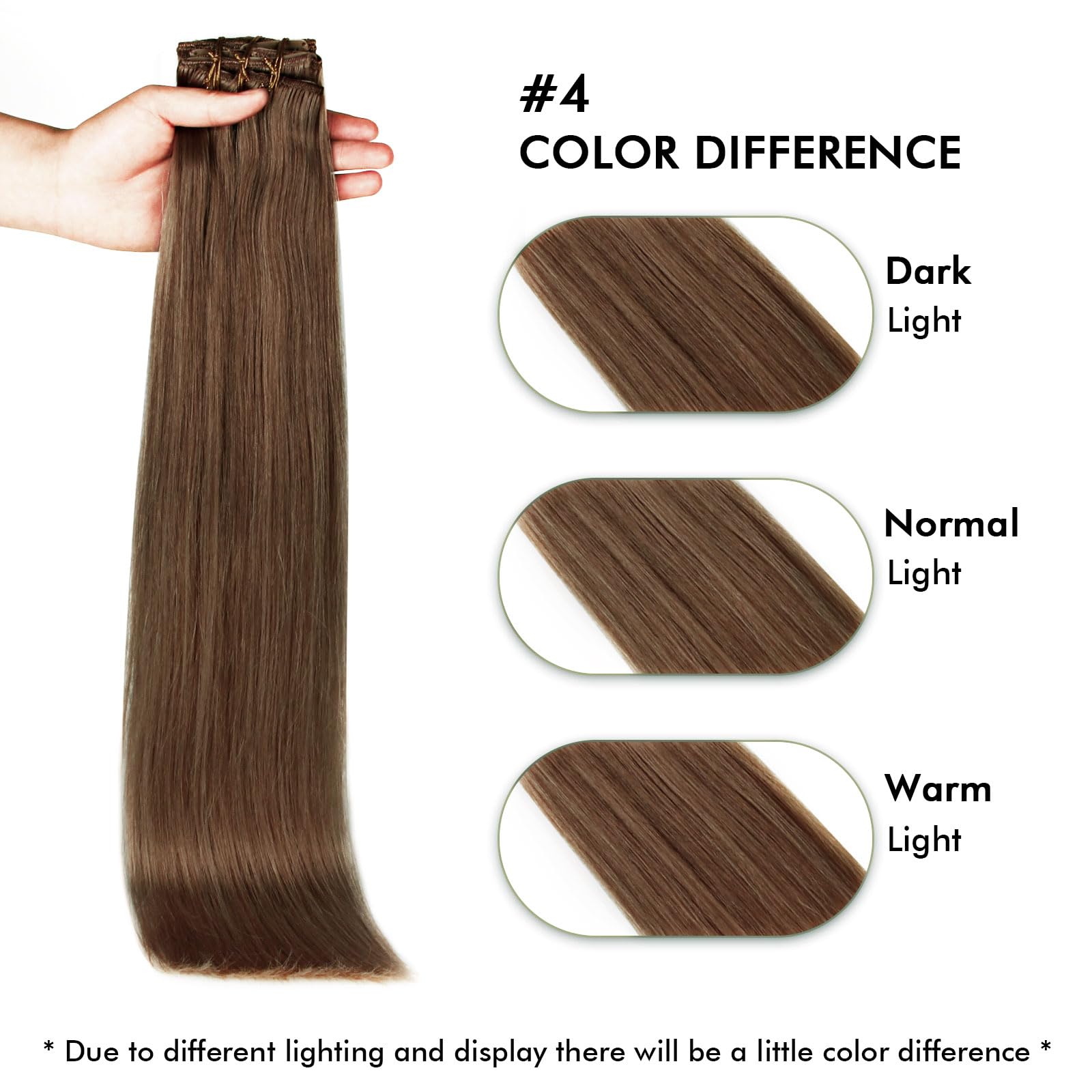 20 Inch 160g Clip-in Human Hair Extensions - Silky Straight, Thick & Voluminous, Chocolate Brown (10 Pieces, 21 Clips) for Parties, Weddings & Daily Styling