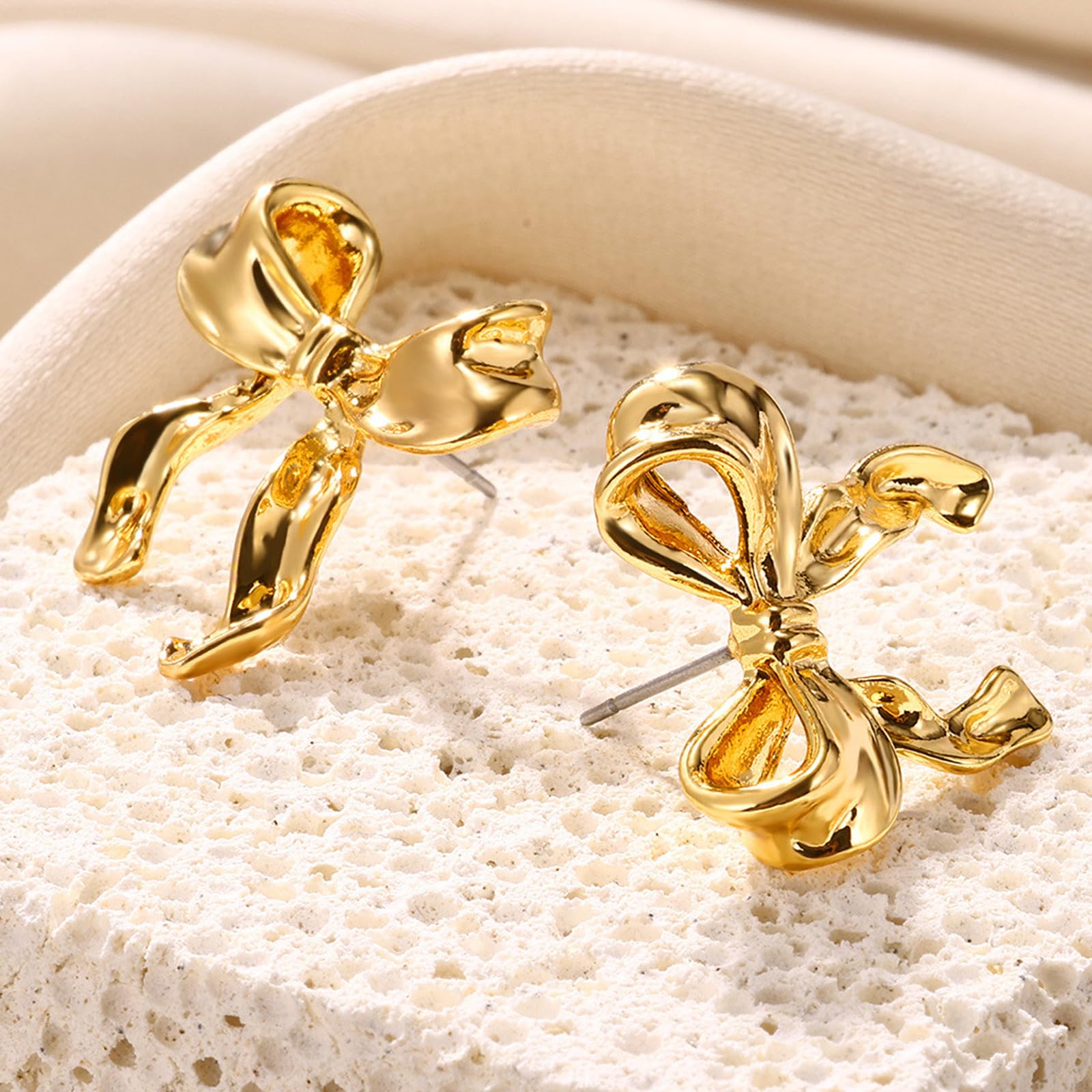Gold & Silver Bow Earrings for Women - Elegant Ribbon Stud Earrings | Cute Fashion Jewelry Gift for Her | Perfect for Parties, Weddings & Everyday Wear