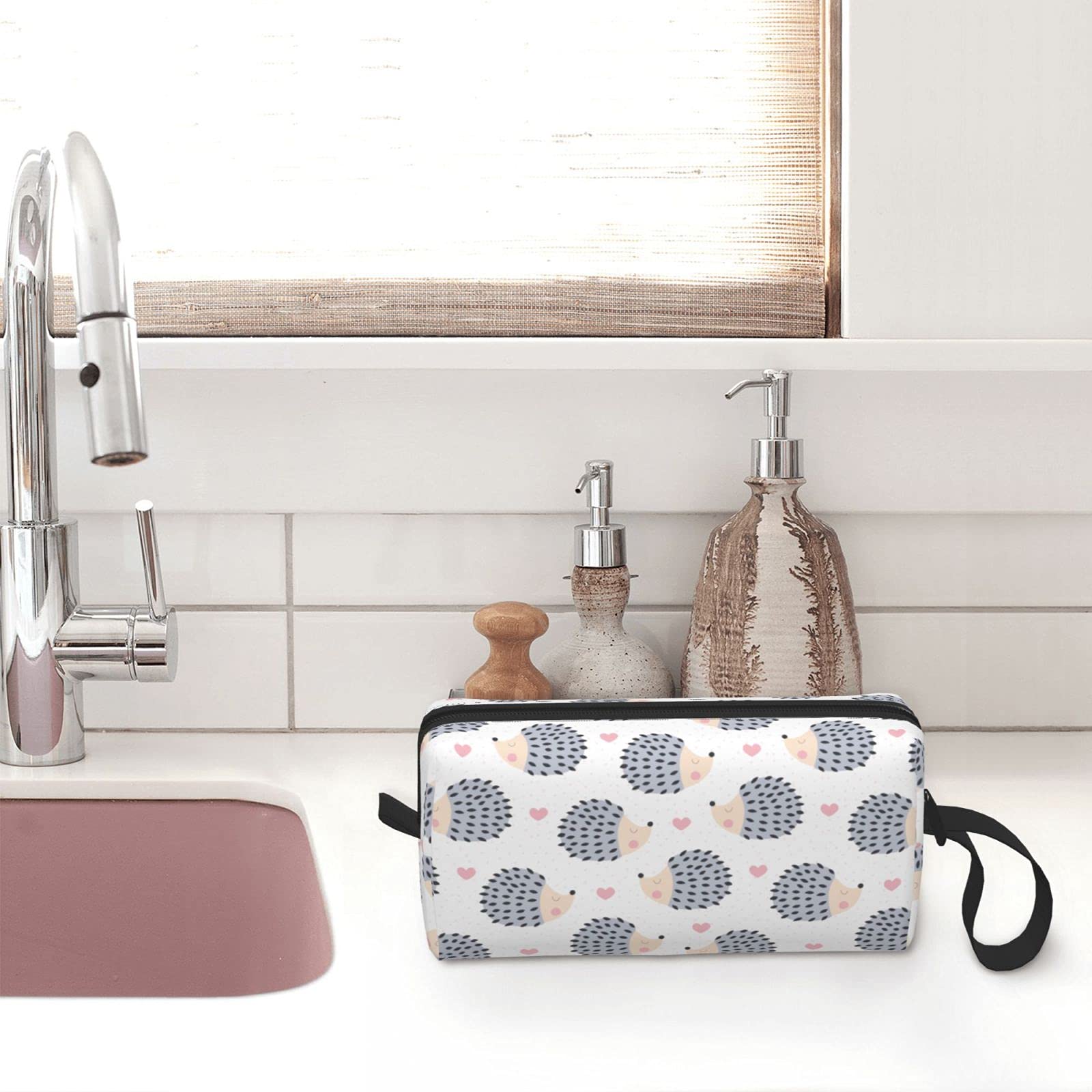 Adorable Hedgehog Print Makeup Bag - Cute Travel Cosmetic Organizer for Women | Perfect for Travel, Gym & Daily Essentials Storage