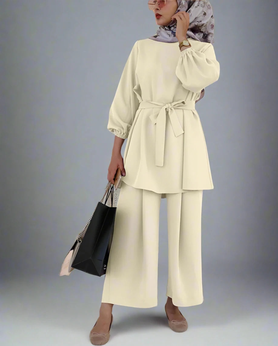 Modest Muslim Women's 2-Piece Outfit Set - Long Sleeve Top & Loose Pants | Islamic Prayer Dress, Eid Outfit, Daily Wear & Mosque Attire