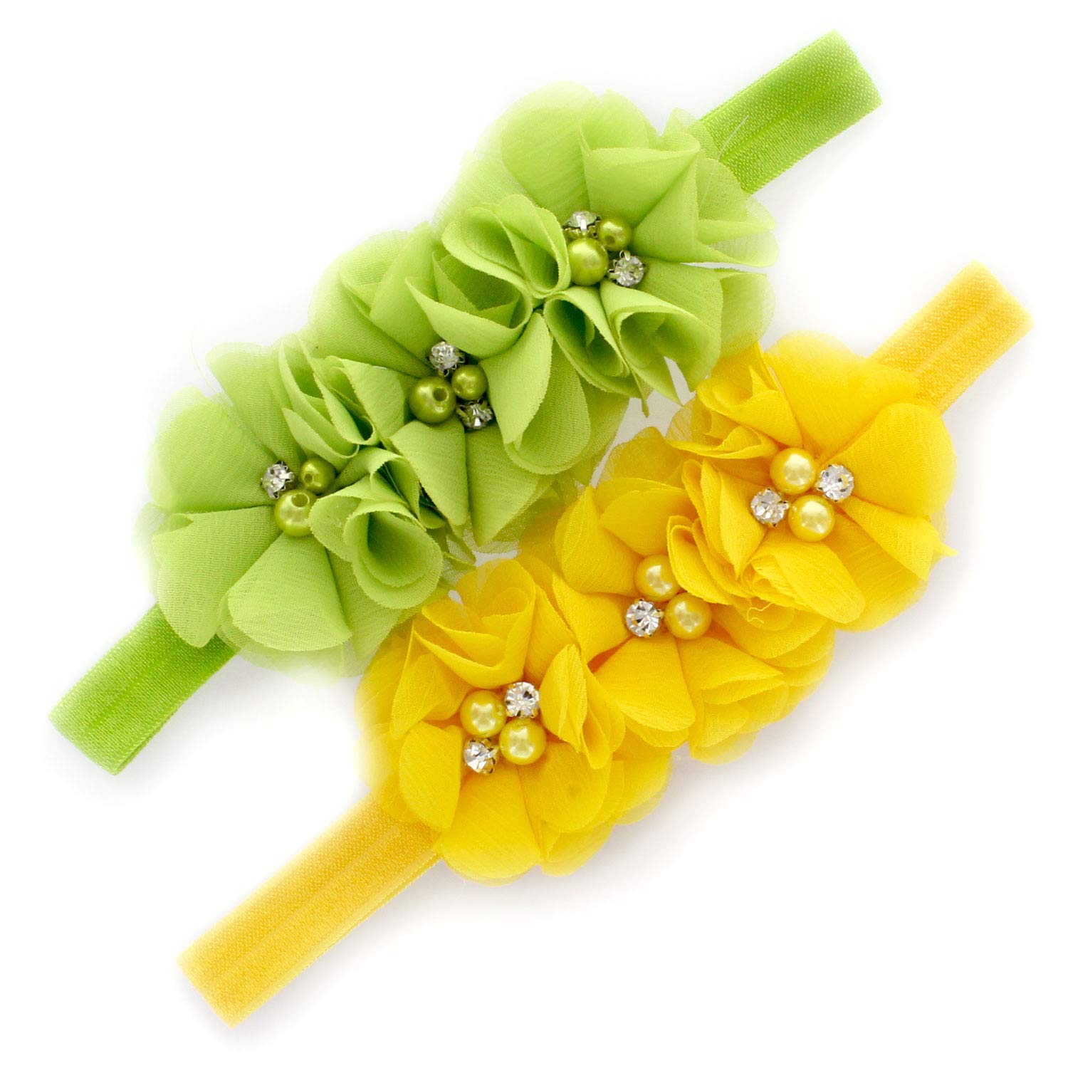 Lello Flower Headbands for Baby Girls & Toddlers - Stretchy Elastic Fabric Hairbands with Beads - Perfect for Parties, Photos & Everyday Wear