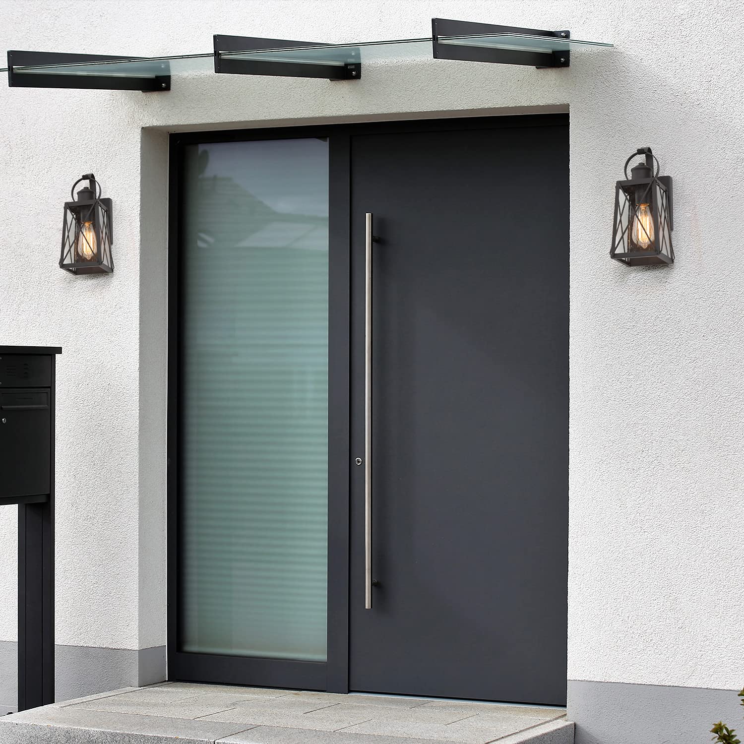 2 Pack Black Outdoor Wall Lights - Matte Black Exterior Wall Mount Sconce with Seeded Glass Shade for Porch, Patio, Garden & Entryway Lighting (2PK)