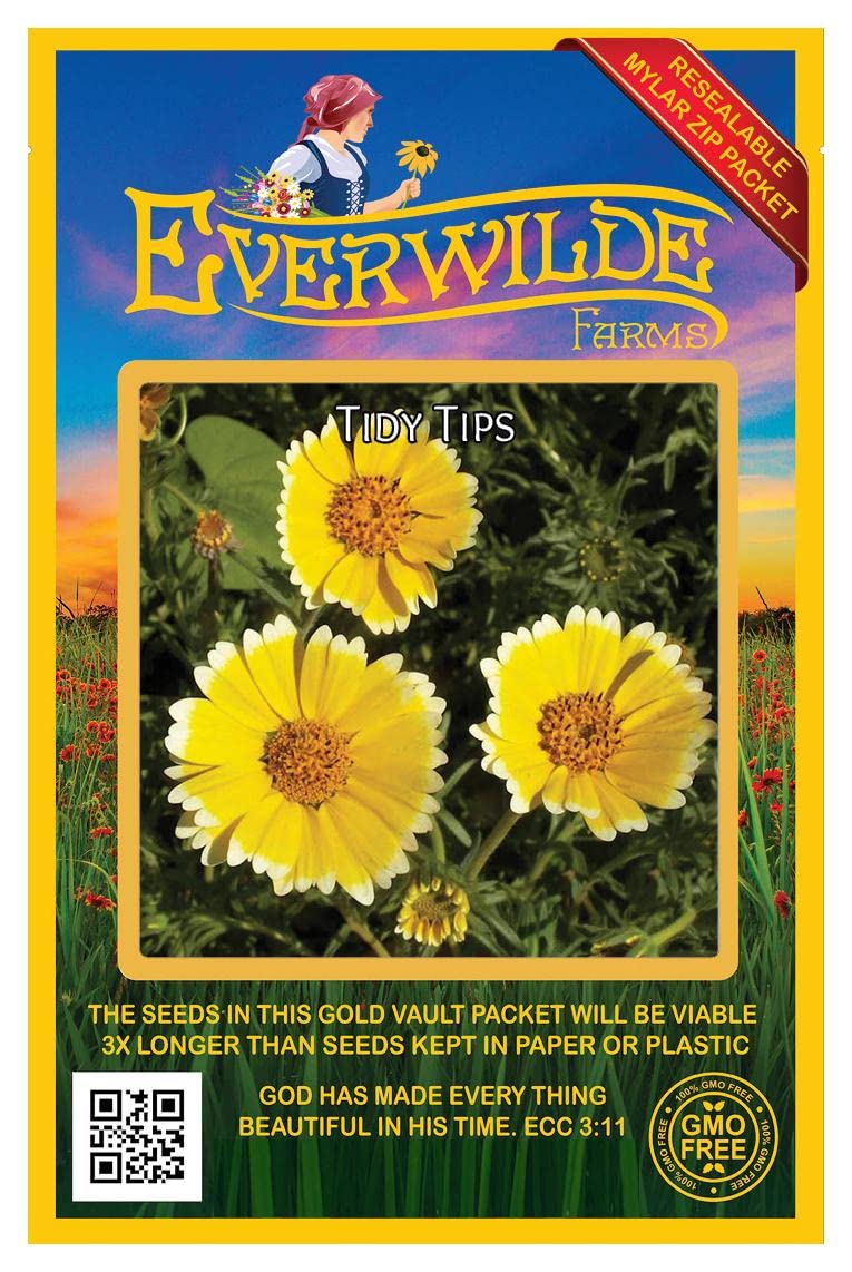 Everwilde Farms 1000 Tidy-Tips Native Wildflower Seeds - Gold Vault Jumbo Seed Packet for Pollinator Gardens & Landscaping