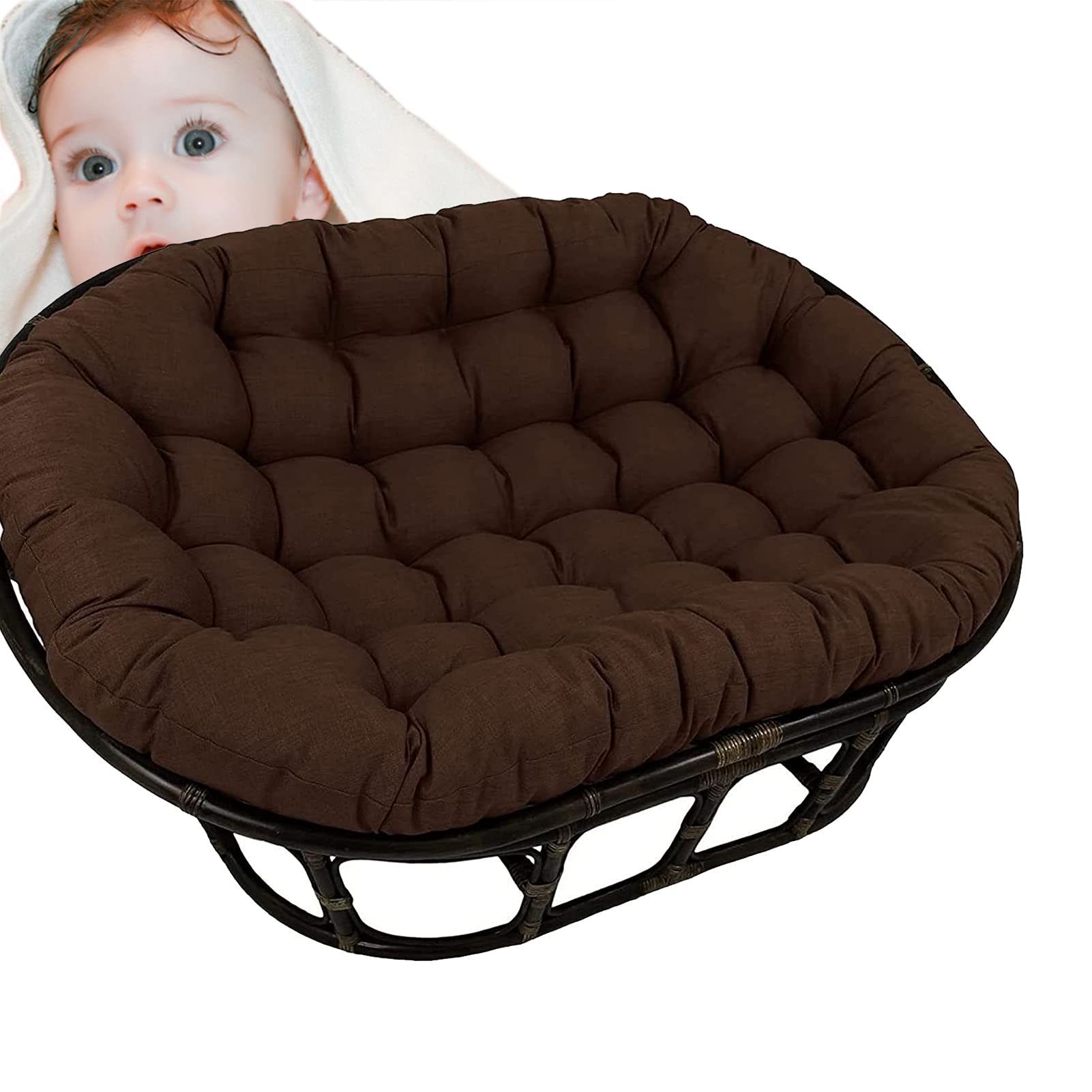 Double Papasan Cushion for Outdoor Use - Waterproof Hanging Basket & Garden Chair Cushion - Durable Patio Furniture Accessory (Brown, 65x45 inches) - Perfect for Porch, Backyard, and Poolside Relaxation